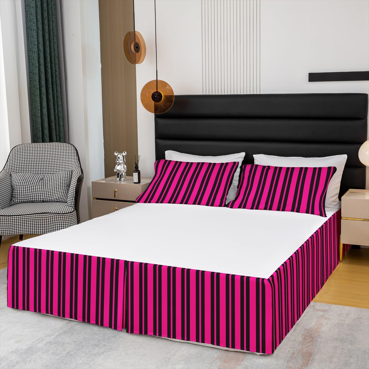 Feelyou Black Stripe Bed Skirt Twin Size with 15 Inch Drop