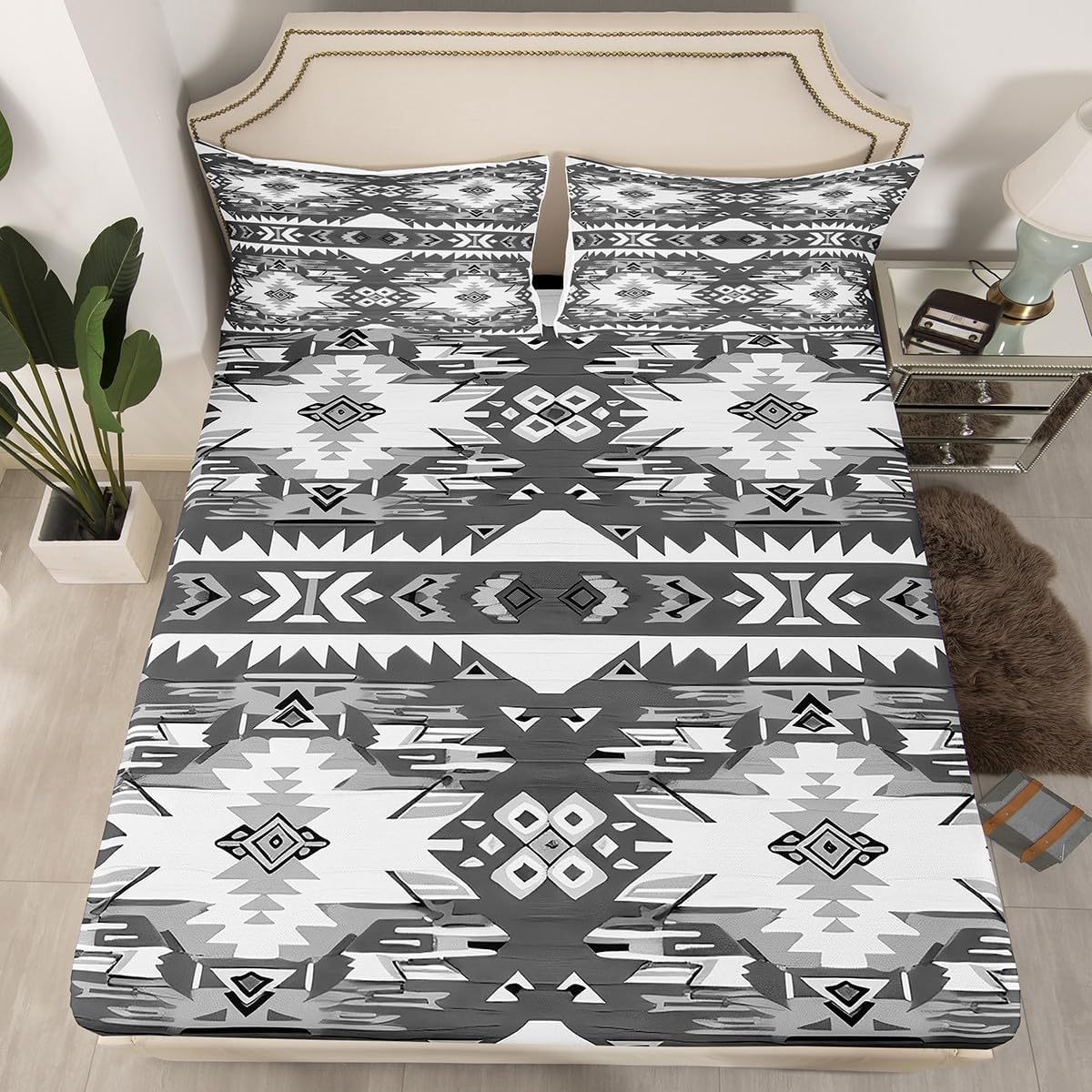 Feelyou Grey Geometric Kids Sheet Set King Size
