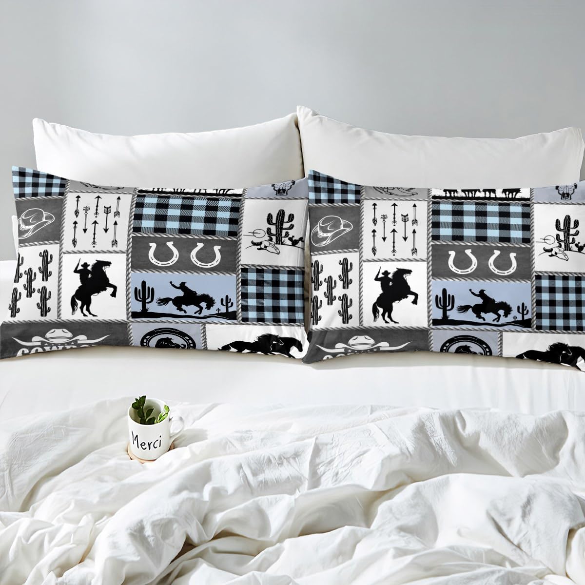 Manfei King Size Microfiber Sheet Set with Horseshoes Cactus Pattern