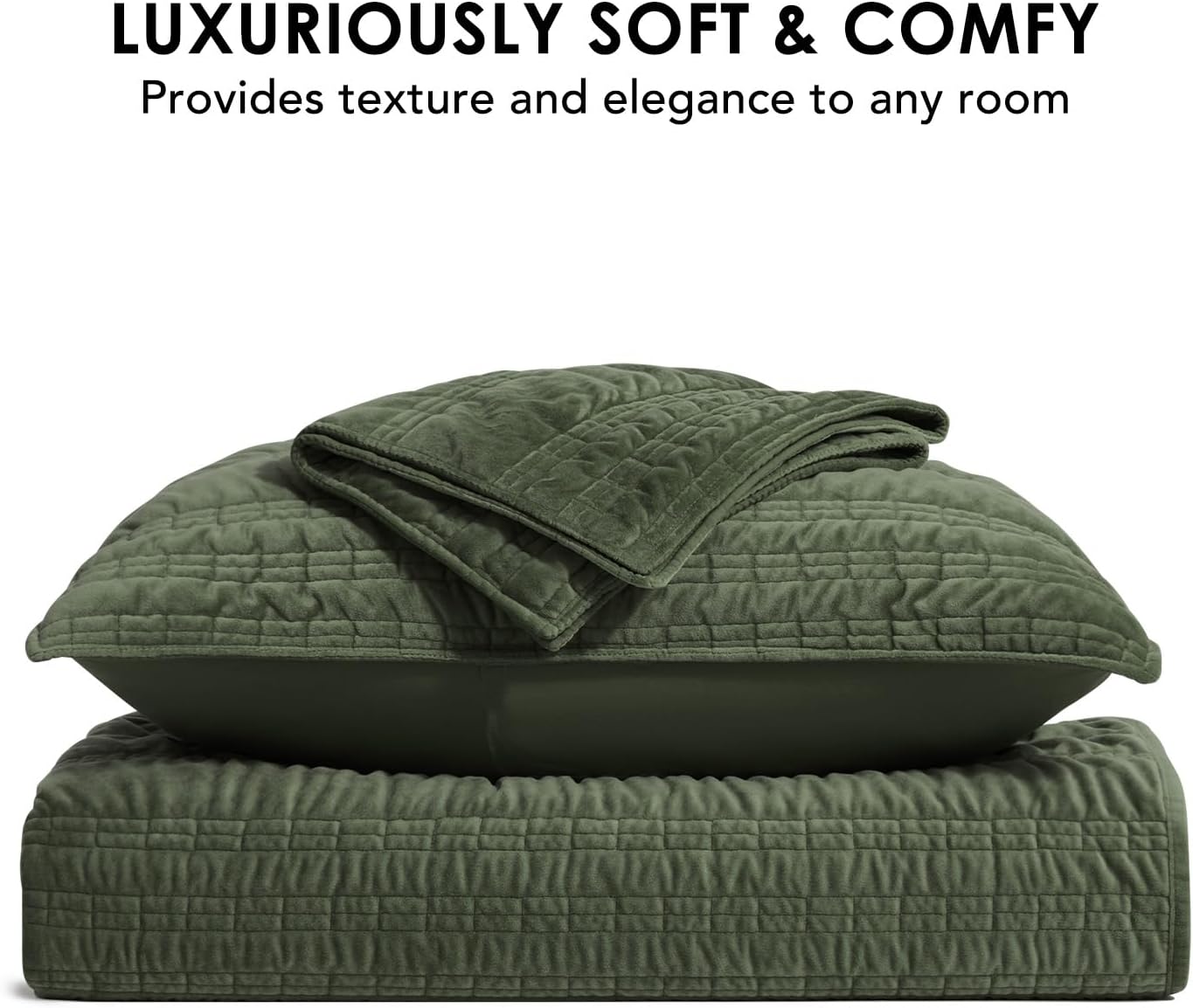 EVERGRACE Velvet Quilt Set Olive Green