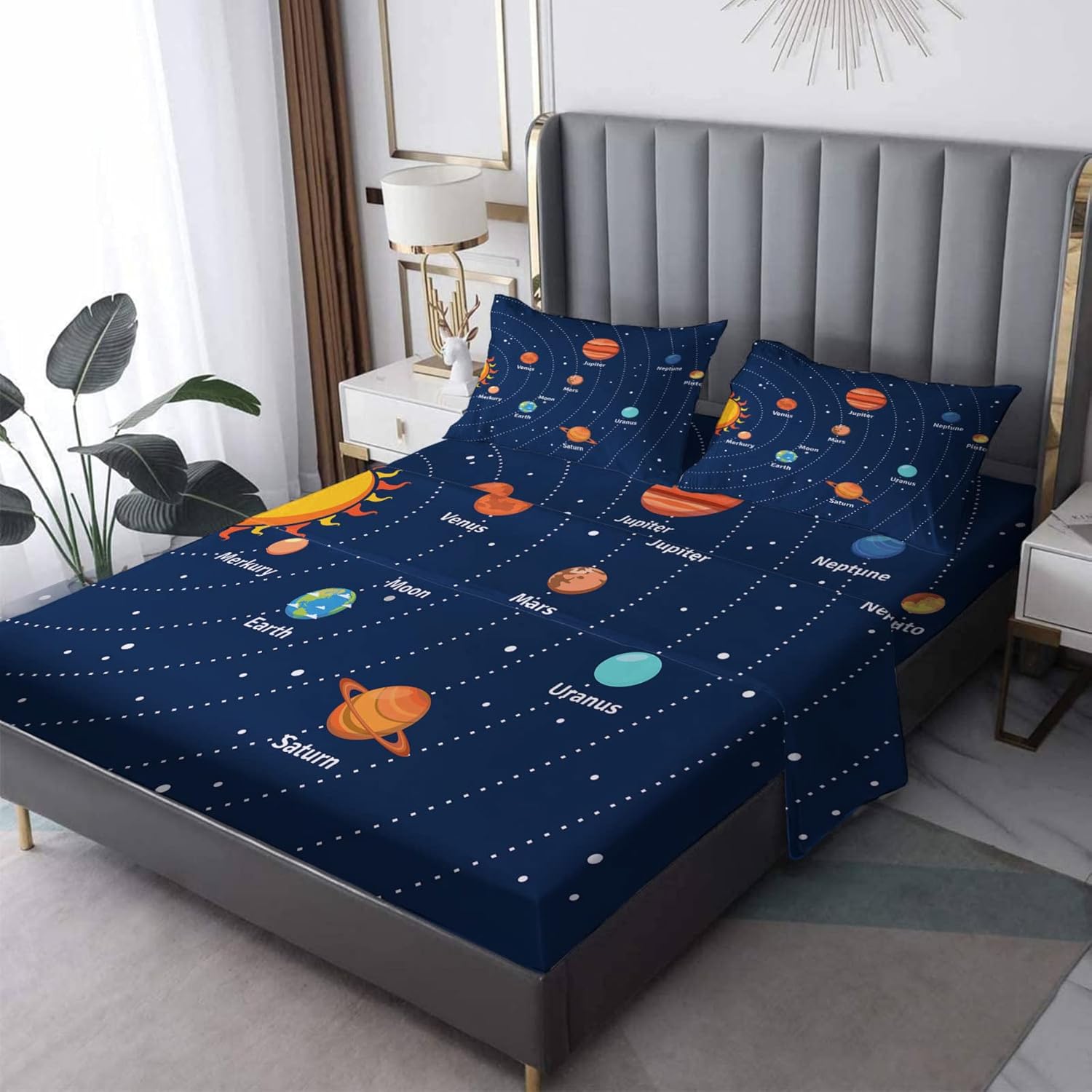 Solar System Sheets King - Navy Blue Kids Bed Sheet Set