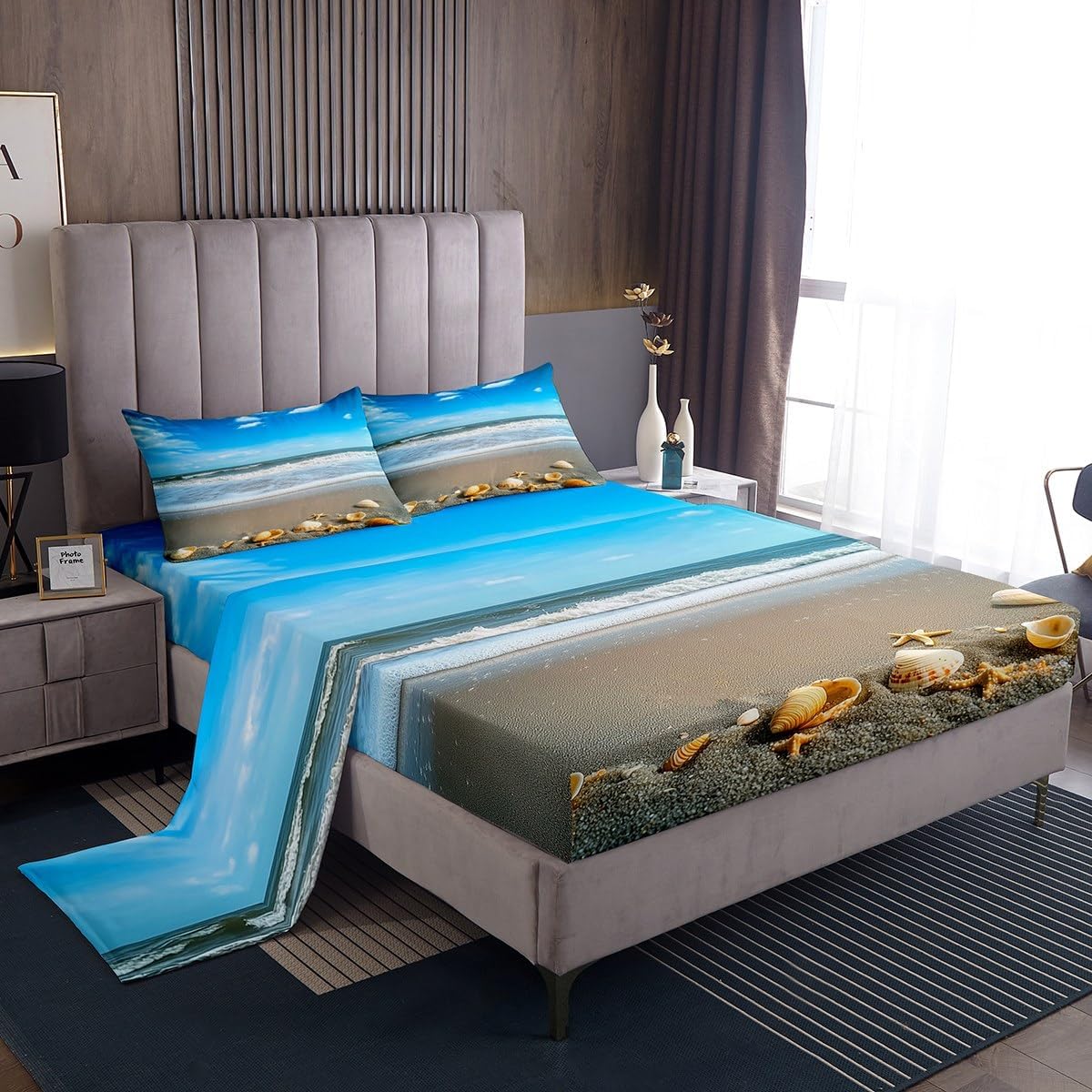 Feelyou Beach Theme King Size Bed Sheet Set with Deep Pockets