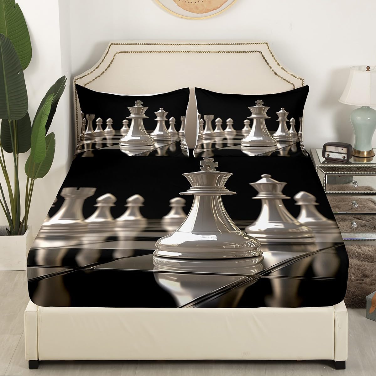 Feelyou International Chess Fitted Sheet Set Twin Size 2Pcs