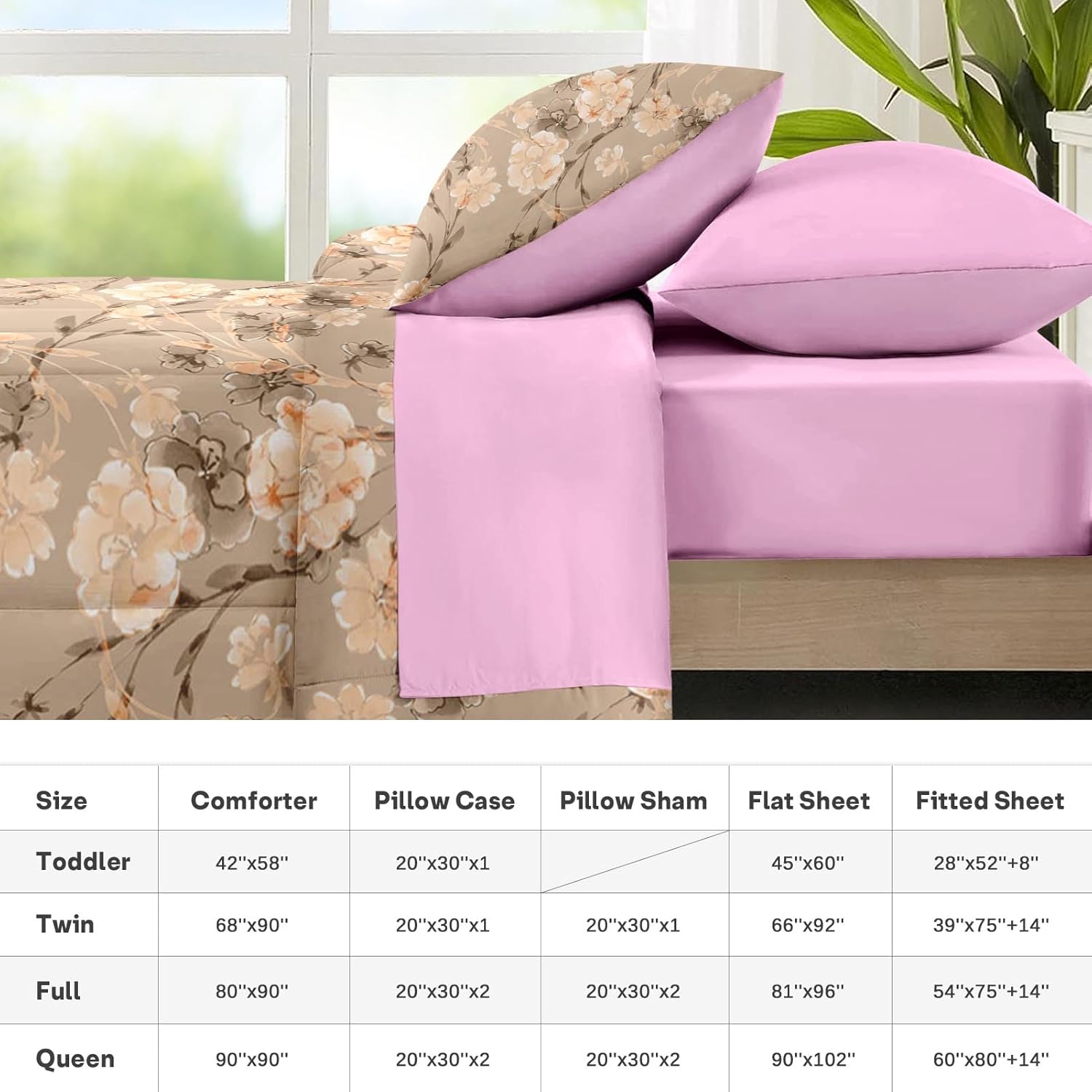 Nesker 7 Pcs Comforter Set King Size Floral Bedding