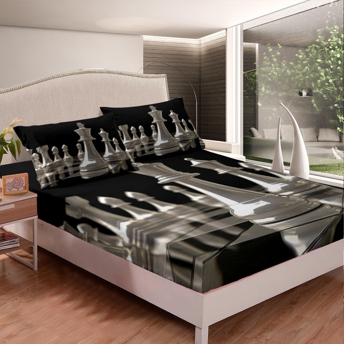 Feelyou International Chess Fitted Sheet Set Twin Size 2Pcs