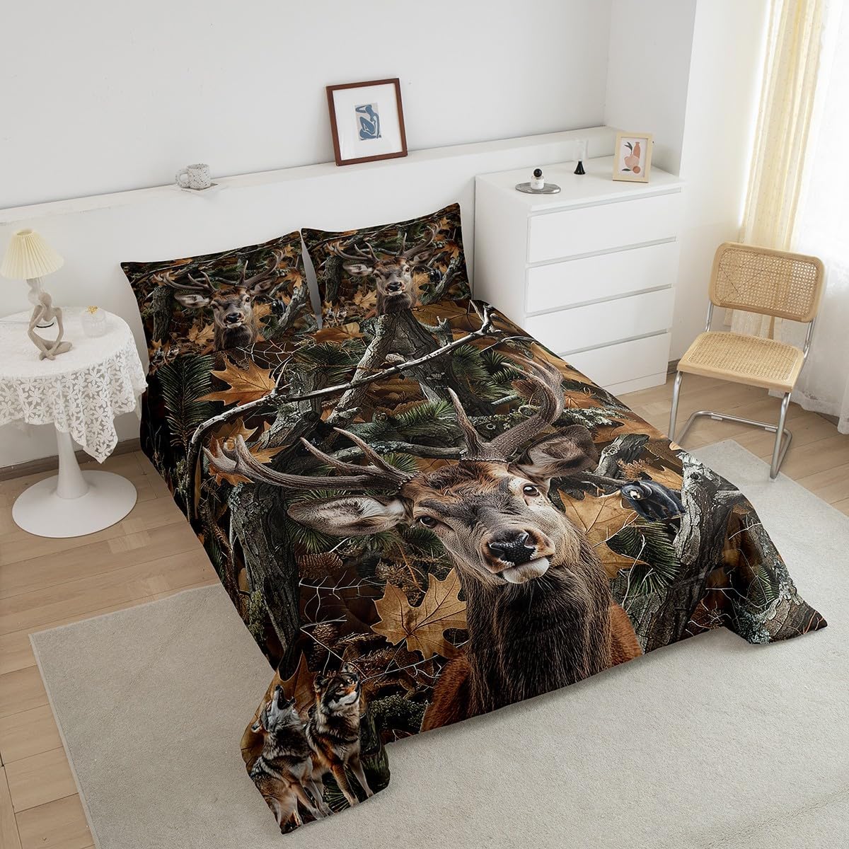 Erosebridal Queen Elk Comforter Set with Camo Pillow Cases