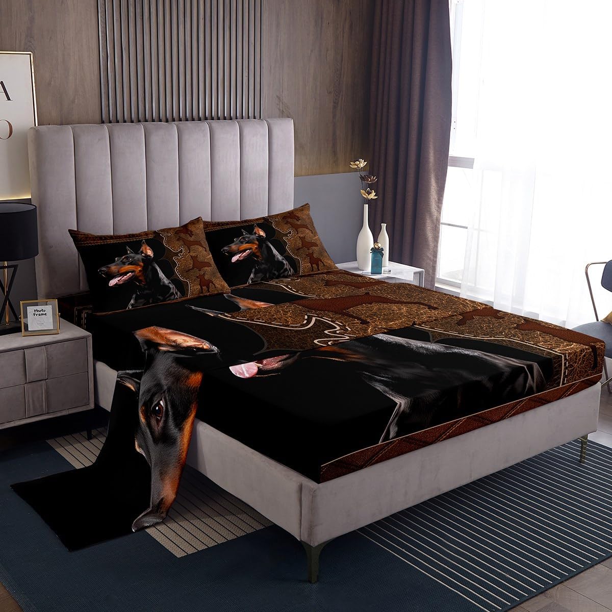 Homewish 3D Doberman King Size Bed Sheet Set