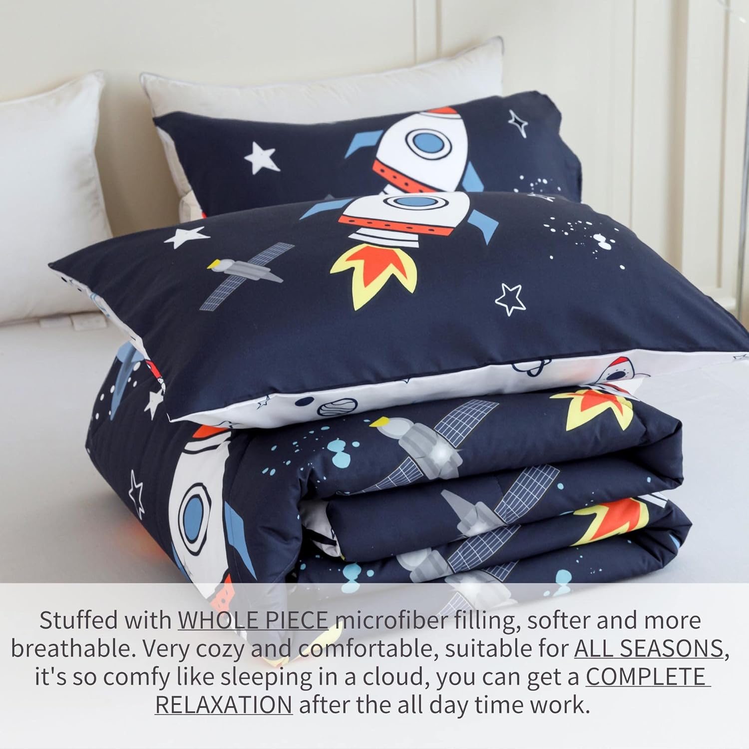 RYNGHIPY Space Rocket Comforter Set Queen Size