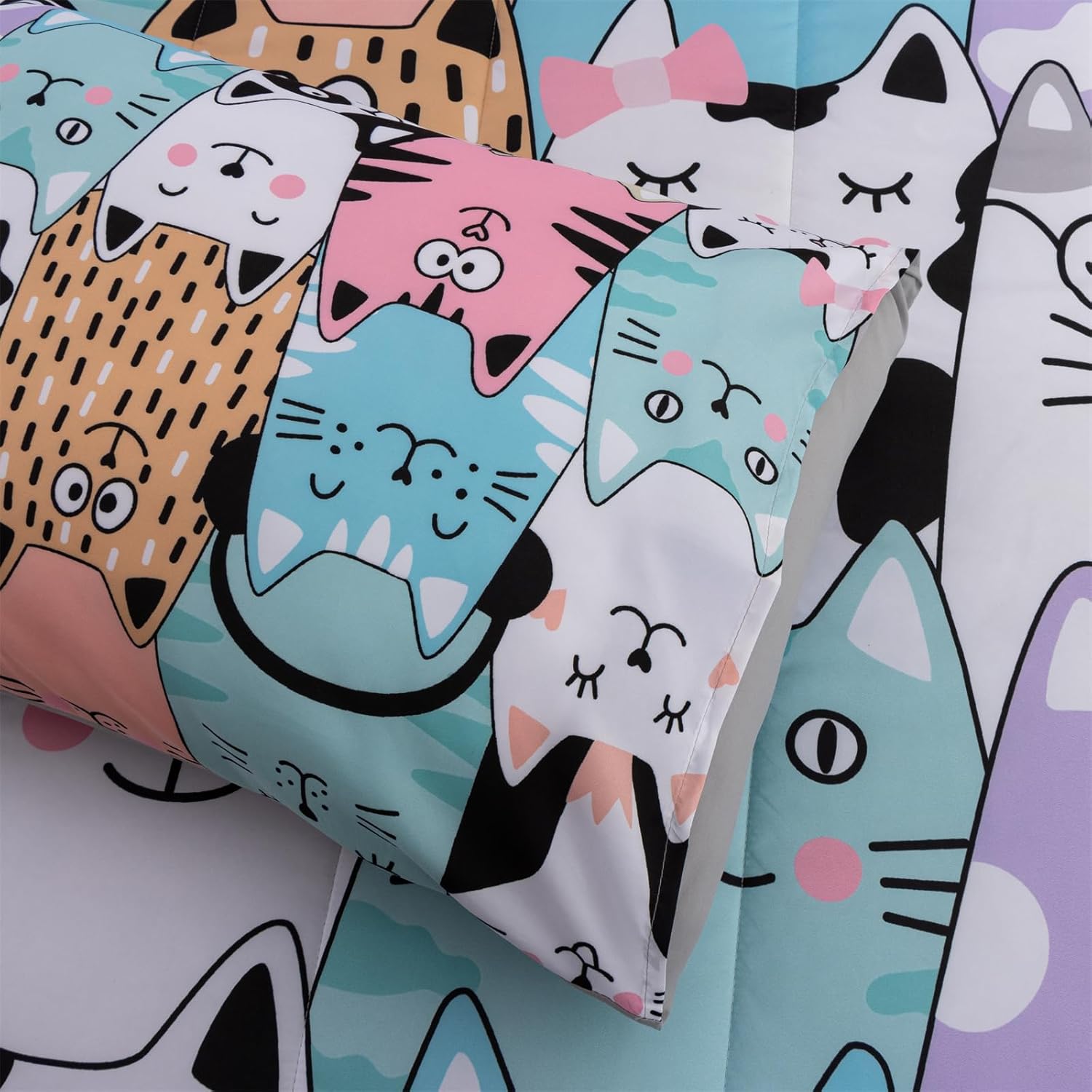 A Nice Night - Kids Boys Cartoon Cats Bedding Set 5Pcs