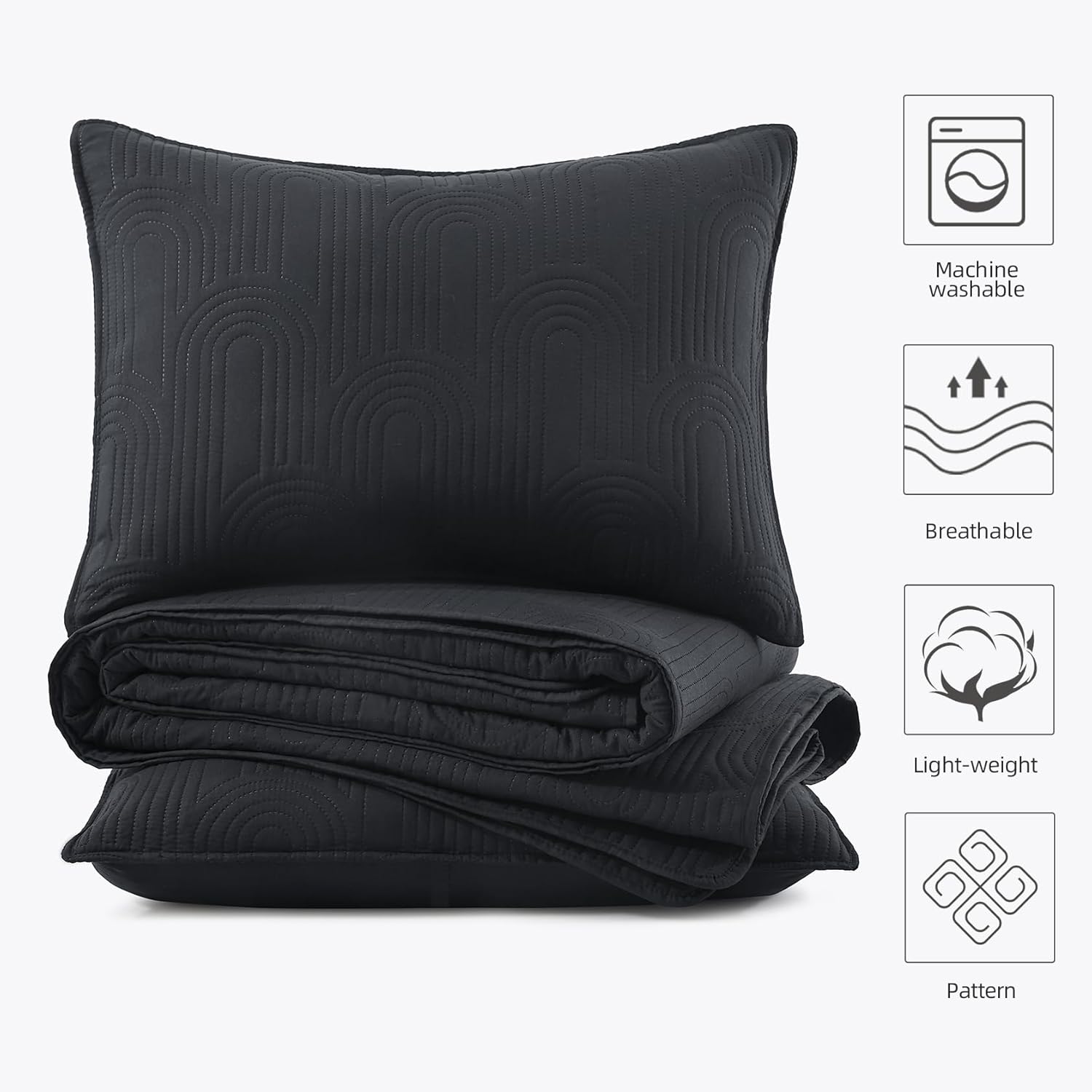 Lavsiry King Size Quilt with Pillow Shams - Black 106x96
