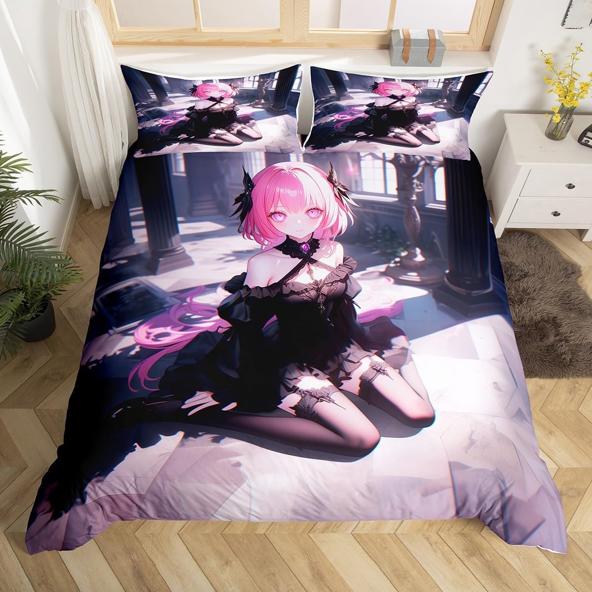 Manfei Kawaii Princess Duvet Cover Set Twin Size 2Pcs