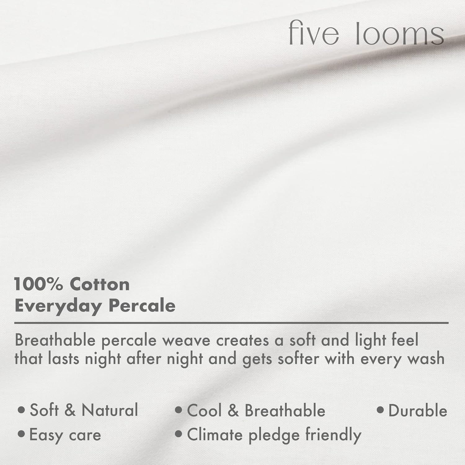 Five Looms 4 Piece Percale Cotton Sheet Set Full Size White