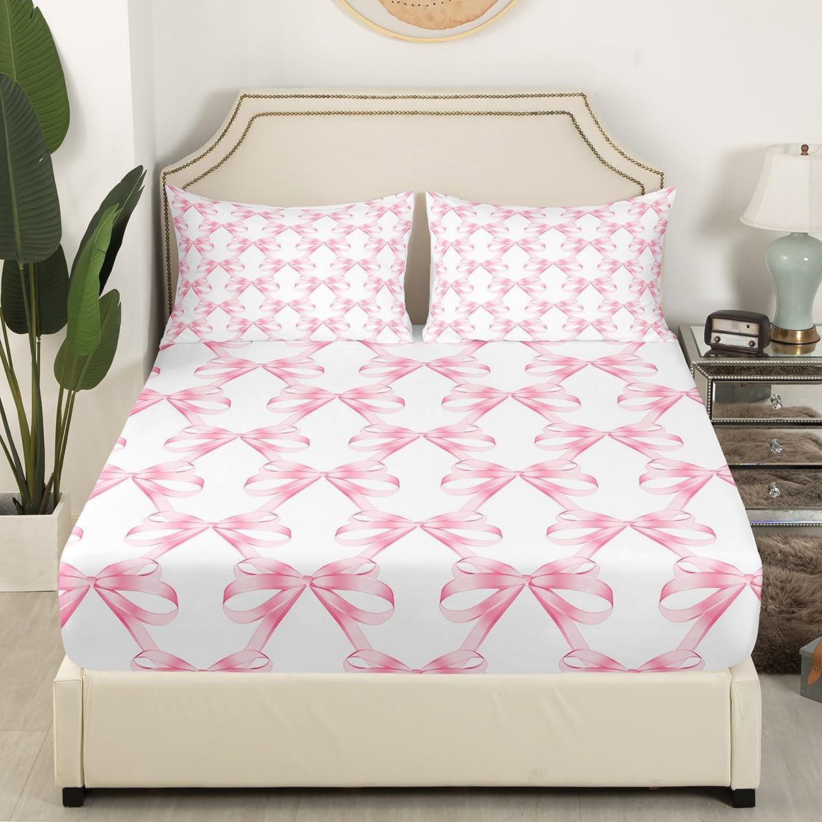 Feelyou Pink Bowknot King Size Sheet Set