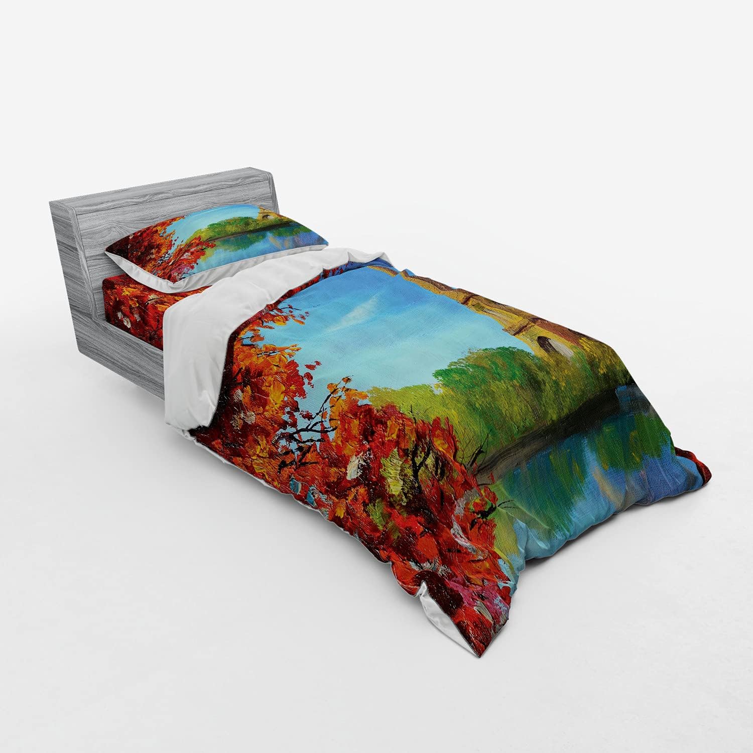 Ambesonne Paris Duvet Cover Set Twin XL Blue and Vermilion