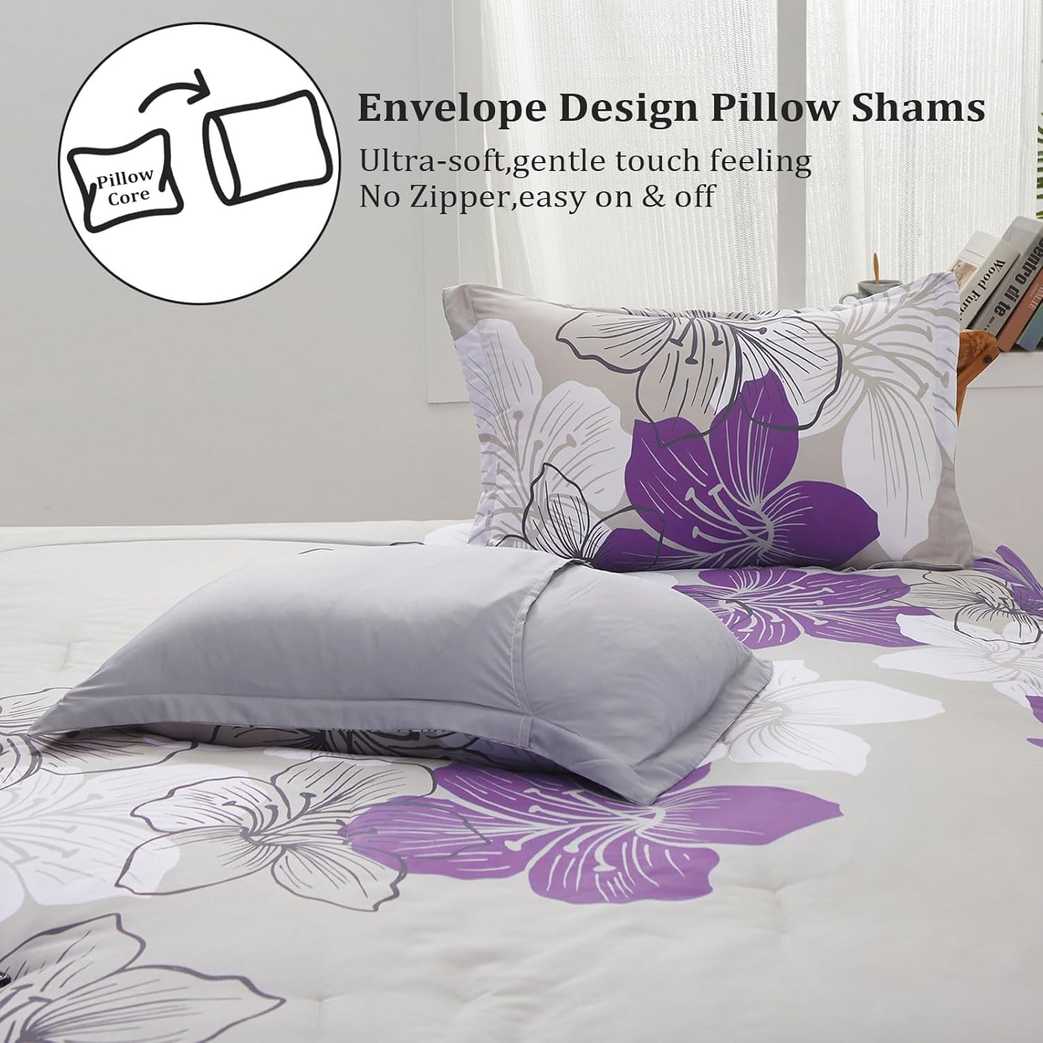Menghomeus Purple Floral Comforter Set for California King
