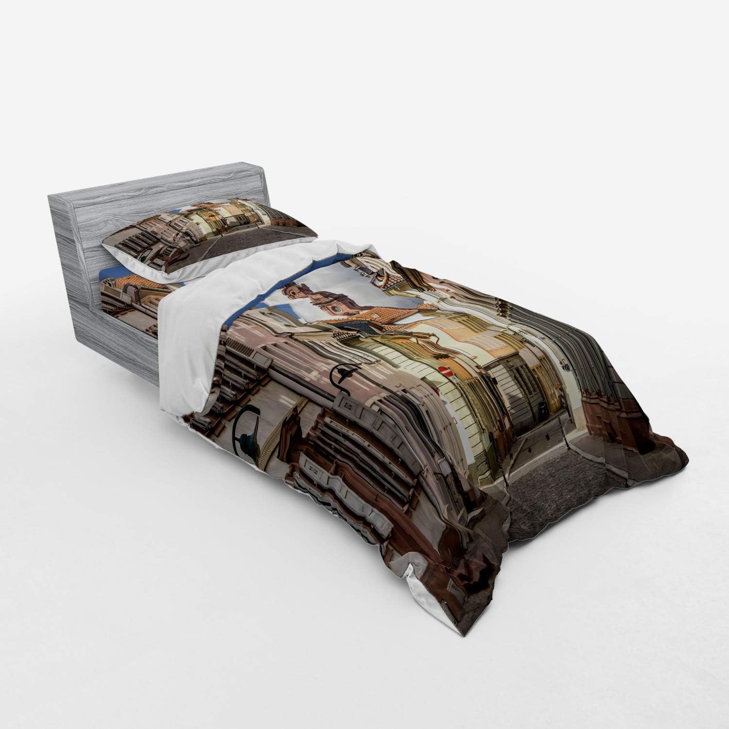 Ambesonne European Duvet Cover Set with Medieval Panorama Print