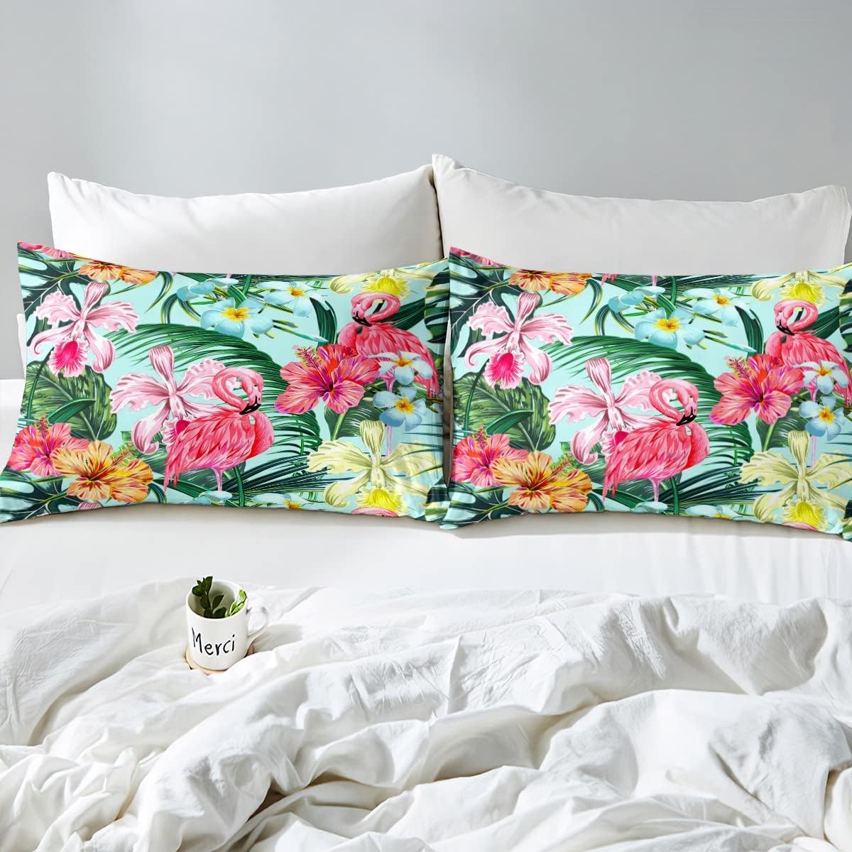 Erosebridal Pink Flamingo King Bed Sheet Set 4 pcs