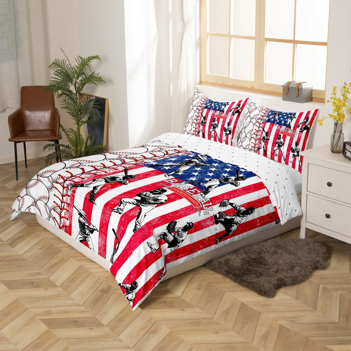 Red Blue Stars and Stripes Duvet Cover Set for Boys