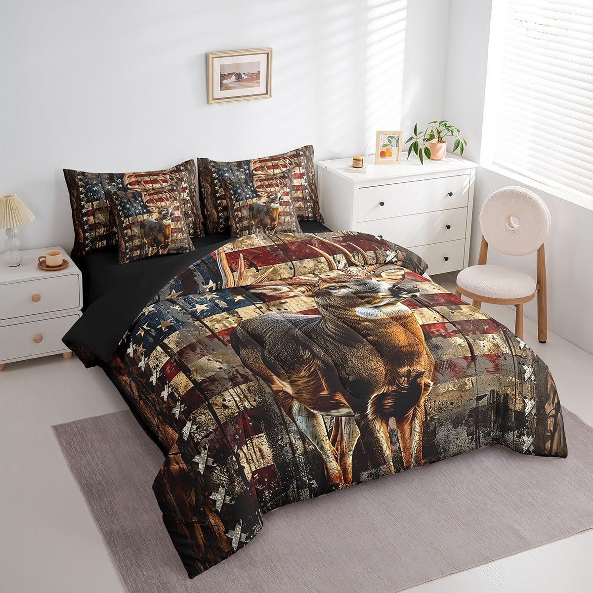 Feelyou Deer Hunting Comforter Set King Size 7 Piece