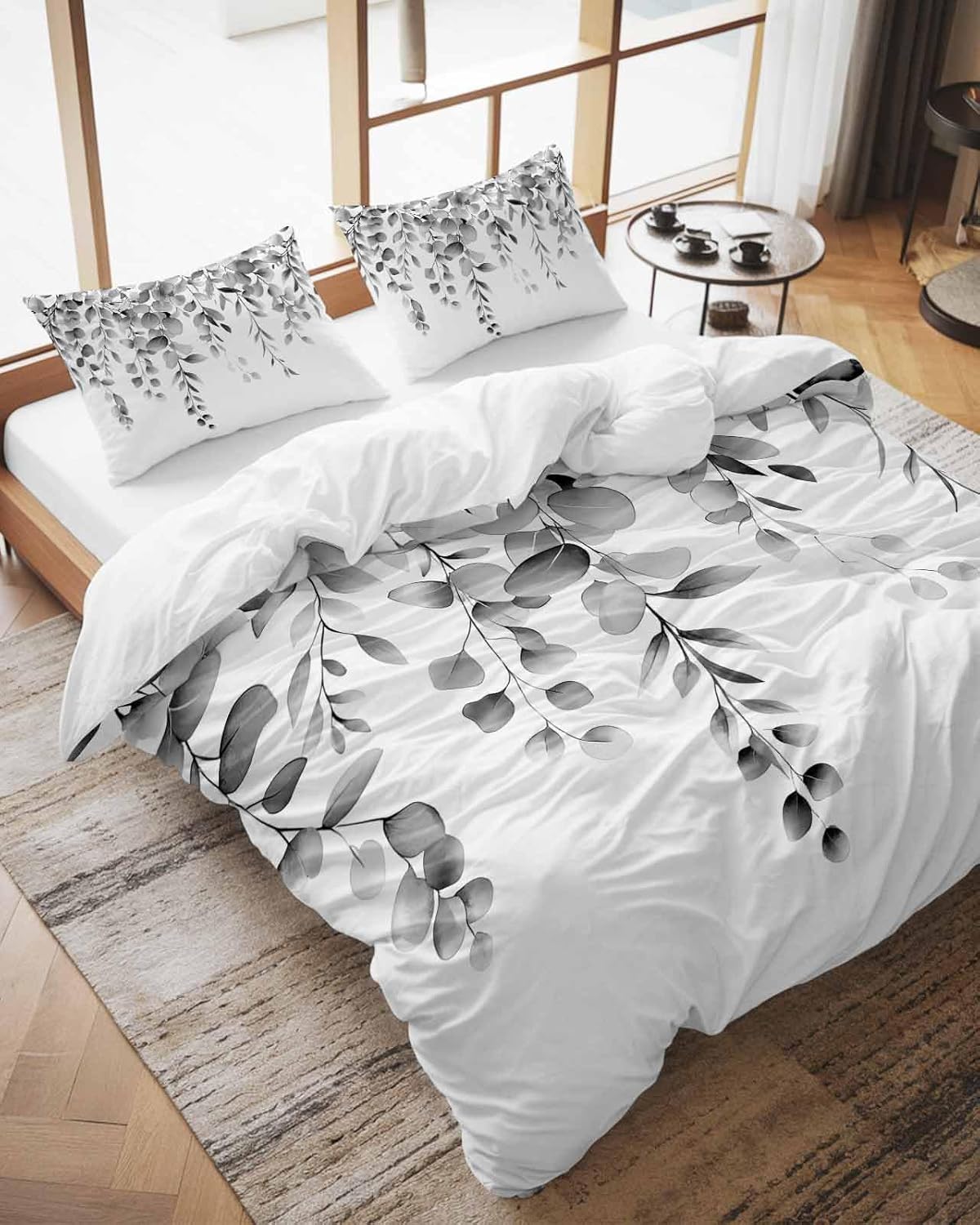 ZOE GARDEN Grey Eucalyptus Duvet Cover Set Full Size 3 Piece