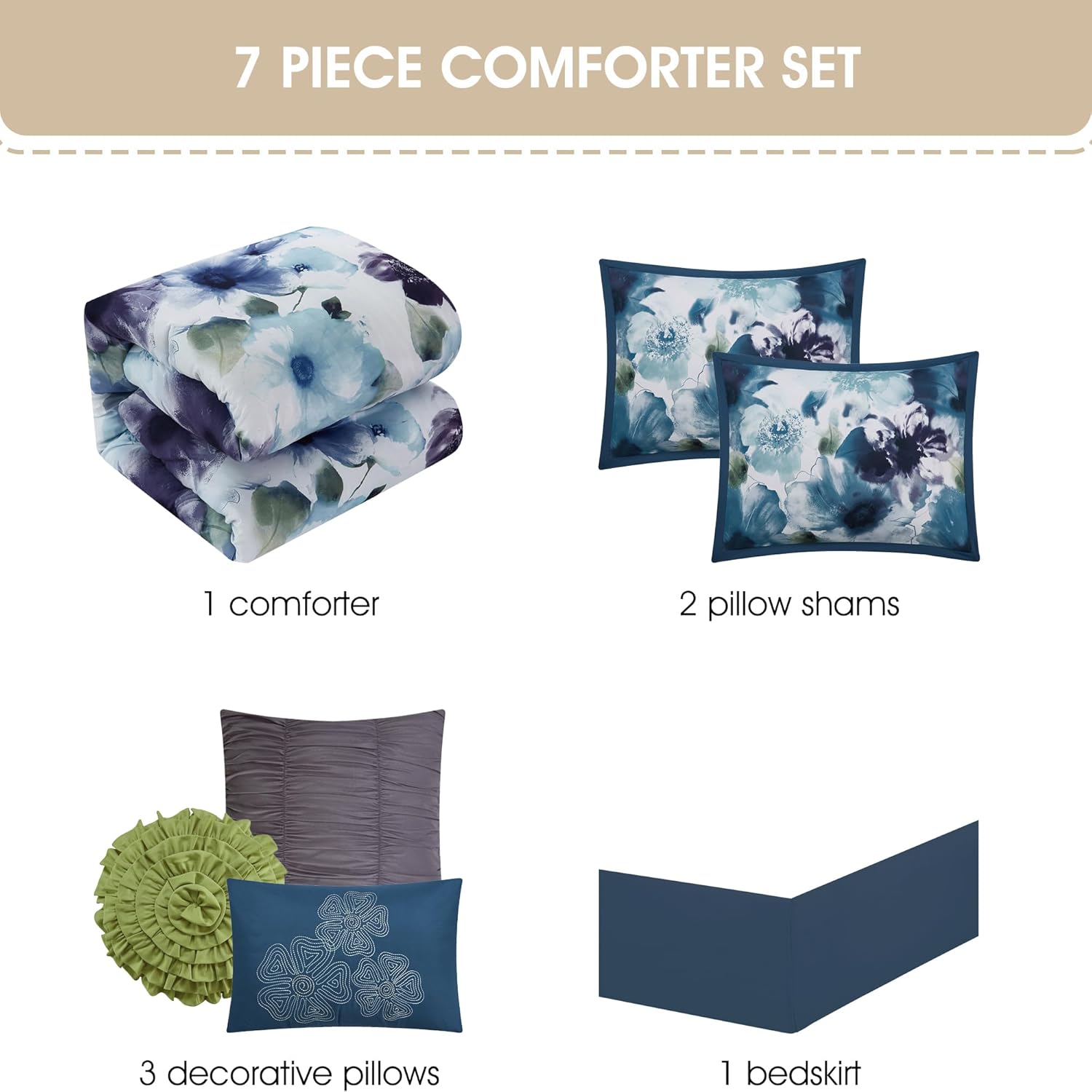 Grand Avenue Blue Purple Comforter Set 7 Piece