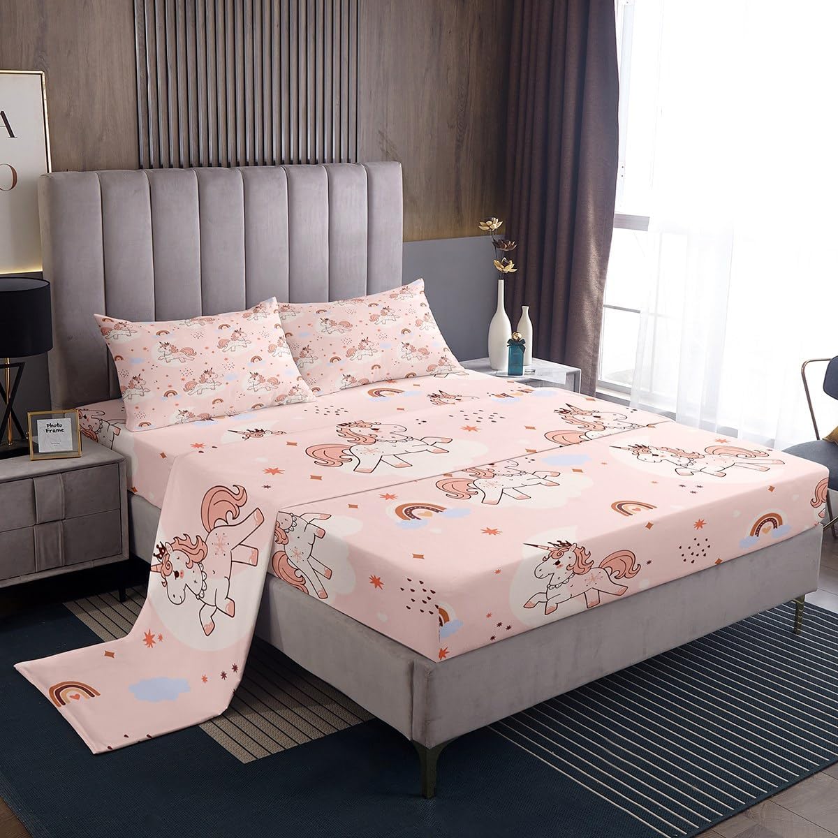 Feelyou Pink Unicorn Sheet Set King Size 4Pcs