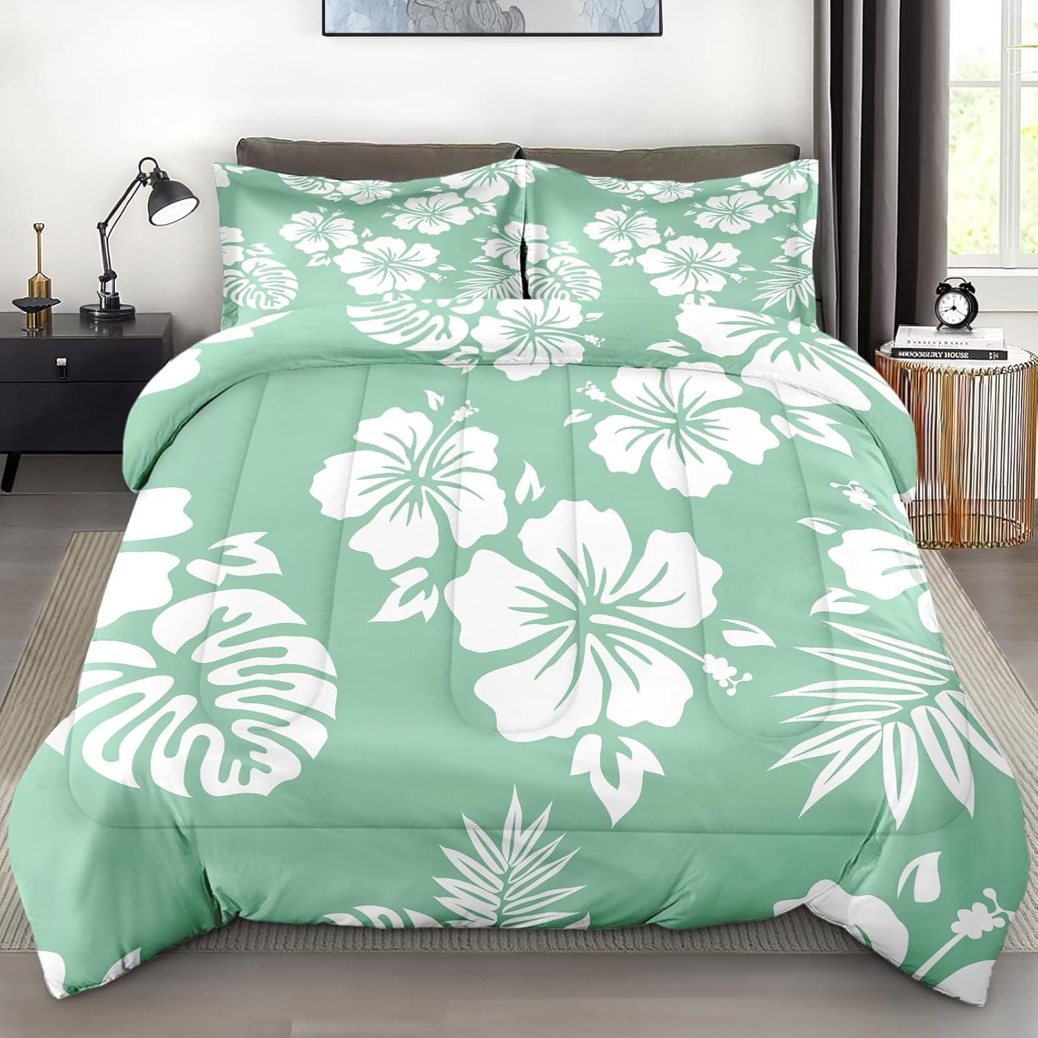 Hibiscus Surf Floral Comforter Set King Size 3 Pcs
