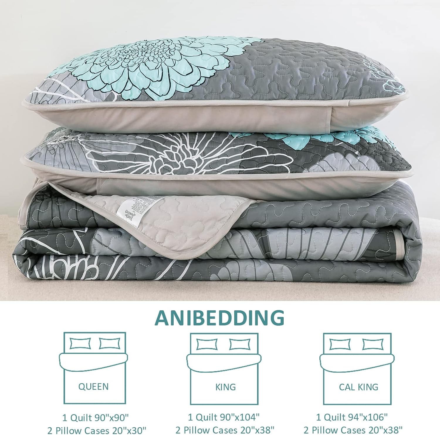 Anibedding Green Floral Queen Quilt Set - 3 Piece Boho Bedding