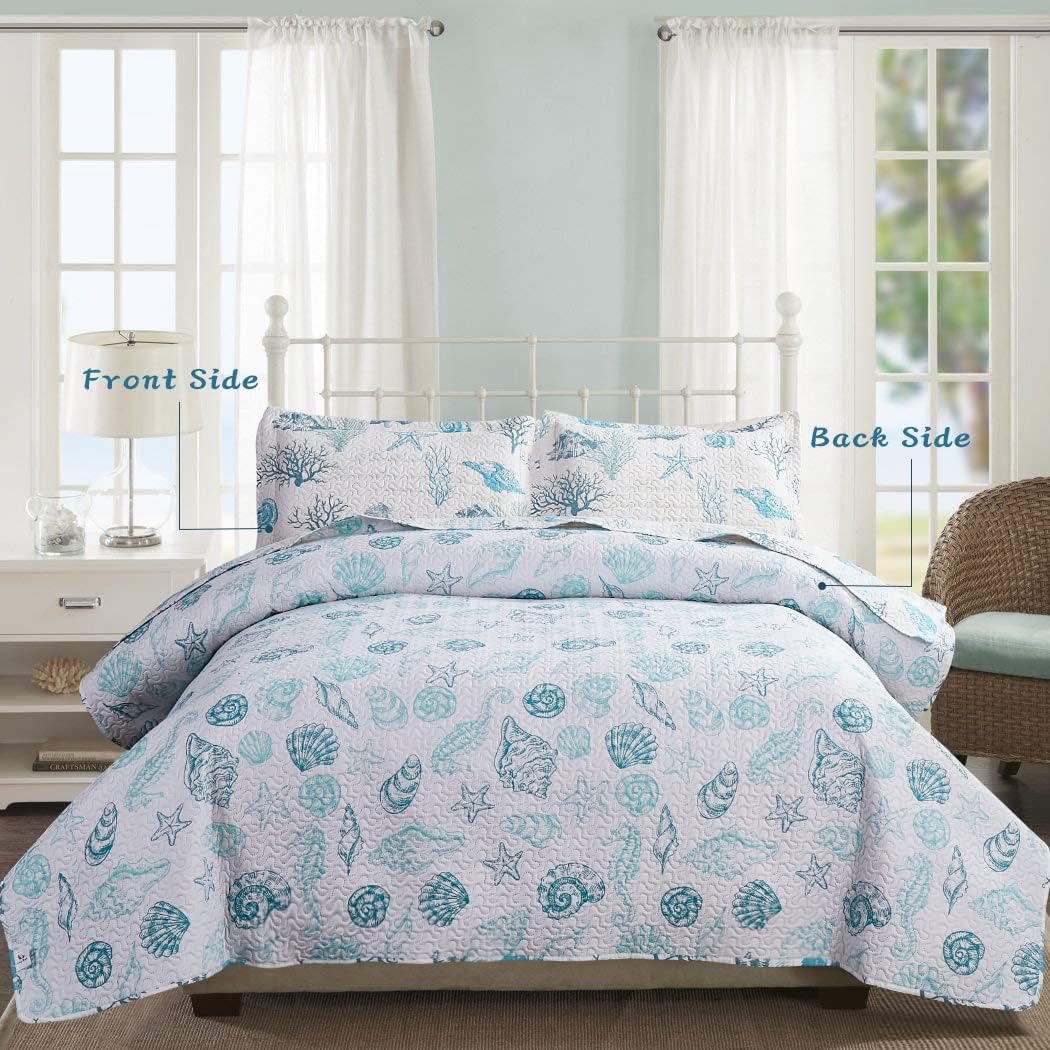 Junsey 3Pcs Ocean Theme Twin Quilt Set