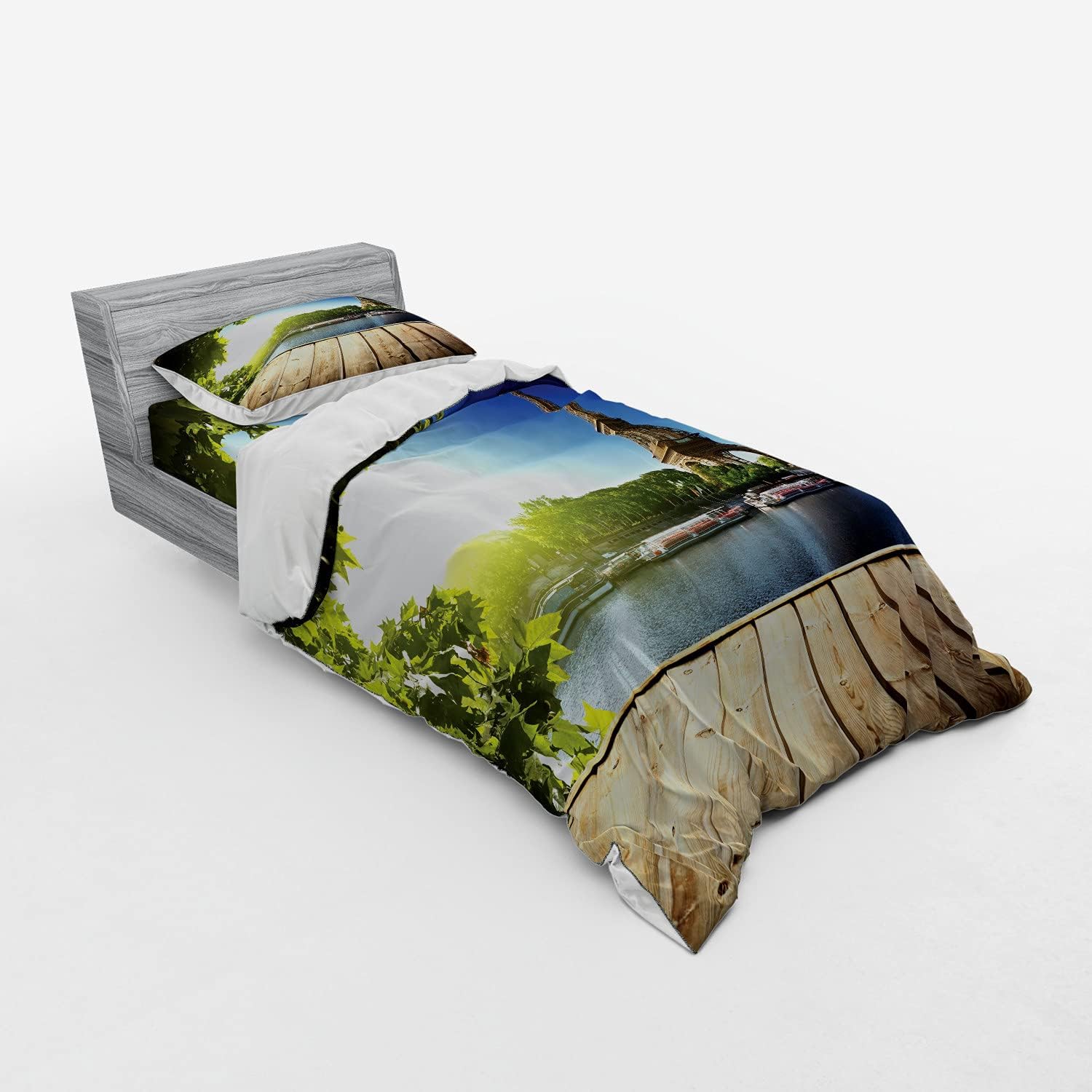 Ambesonne Paris Duvet Cover Set with Eiffel Tower Print