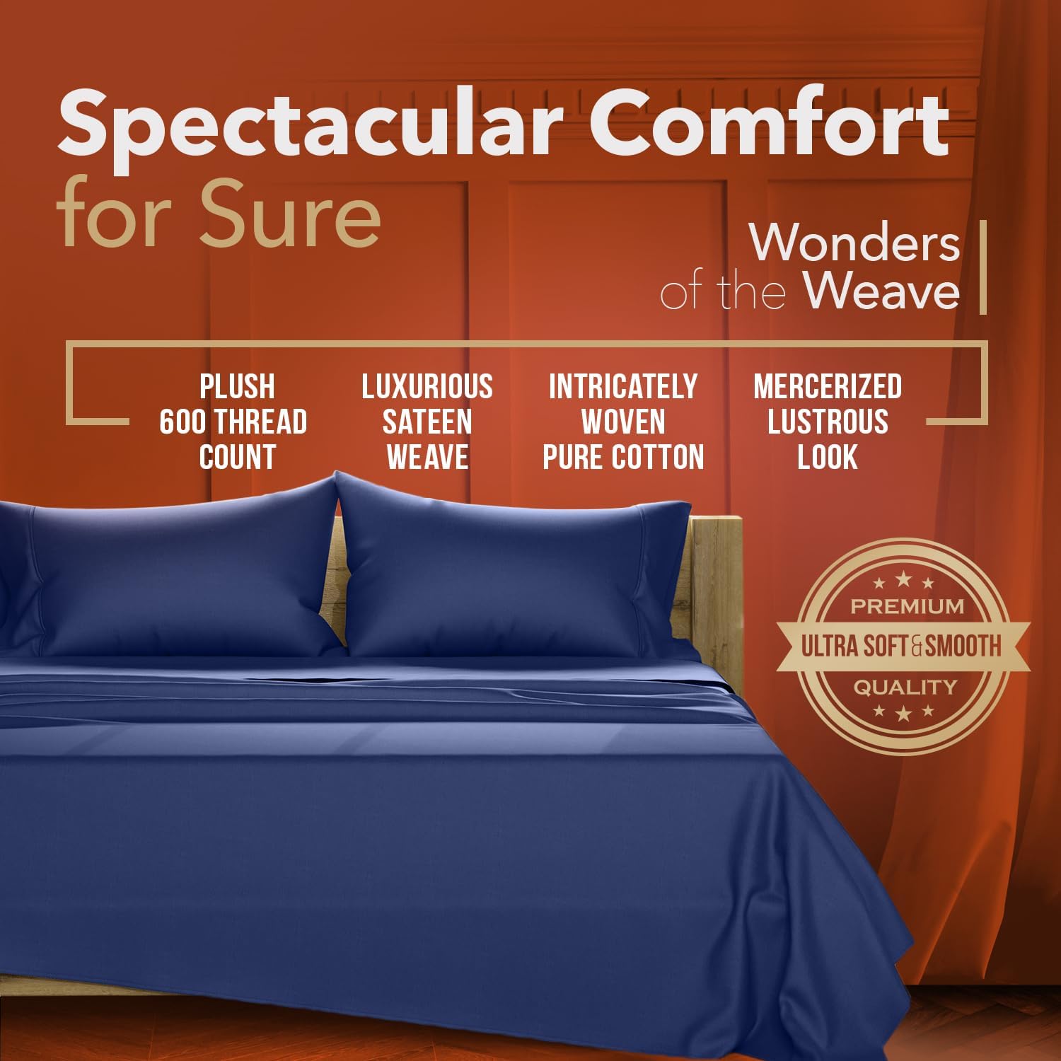 Luxury Egyptian Cotton Cal King Sheet Set - 600TC Navy Blue