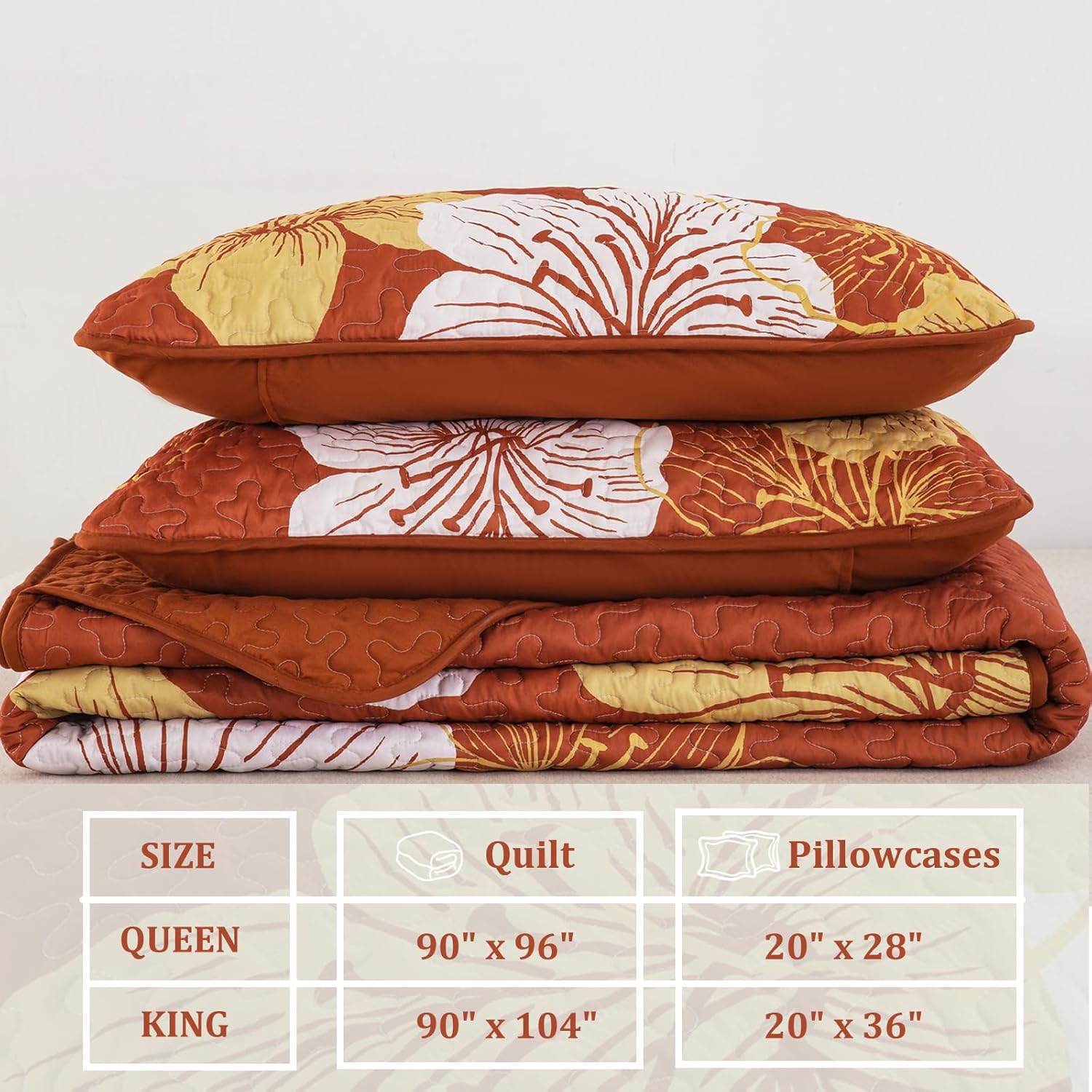 DJY 3-Piece King Gold Floral Quilt Set