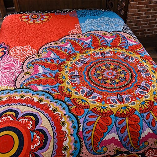 LAMEJOR Boho Mandala Reversible Quilt Set Queen Size