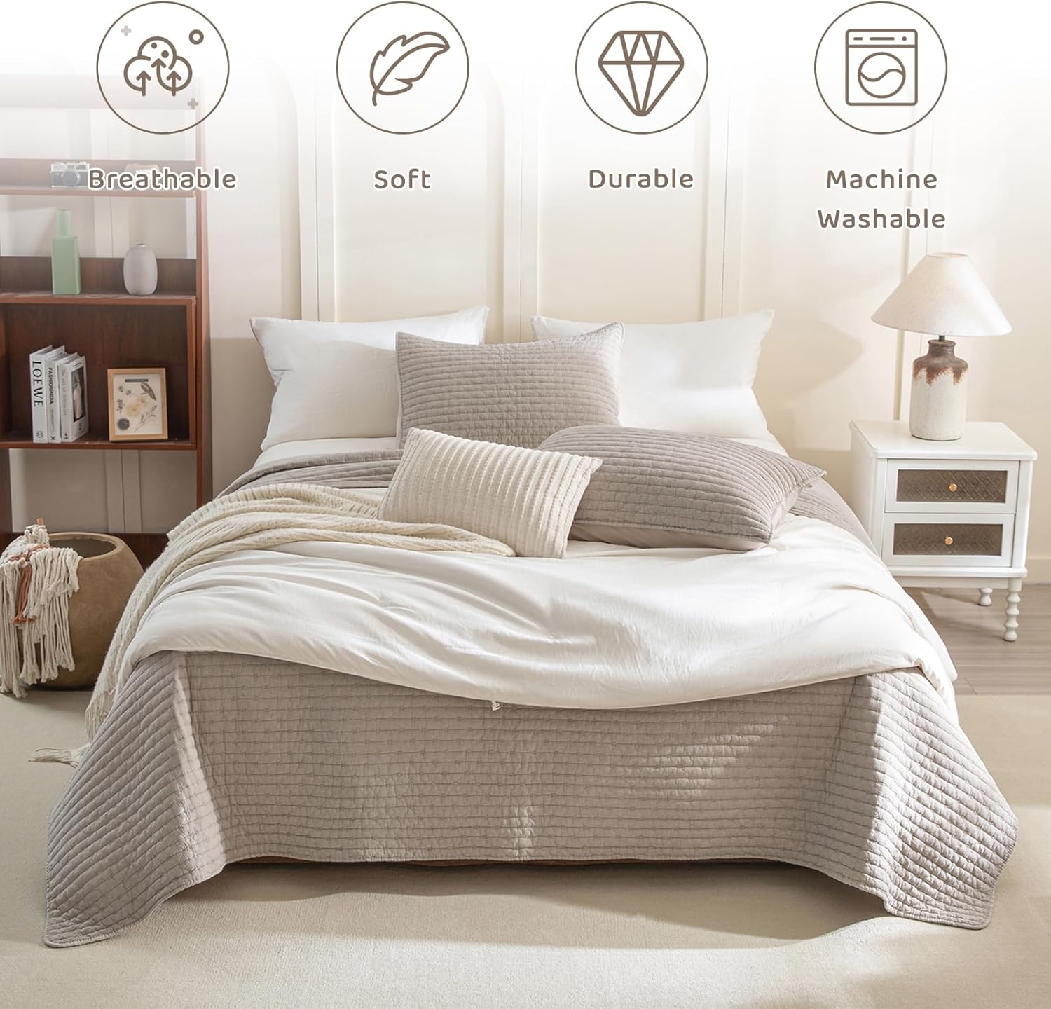 Sanracie King Size Quilt Set 3PCS Linen Crinkle