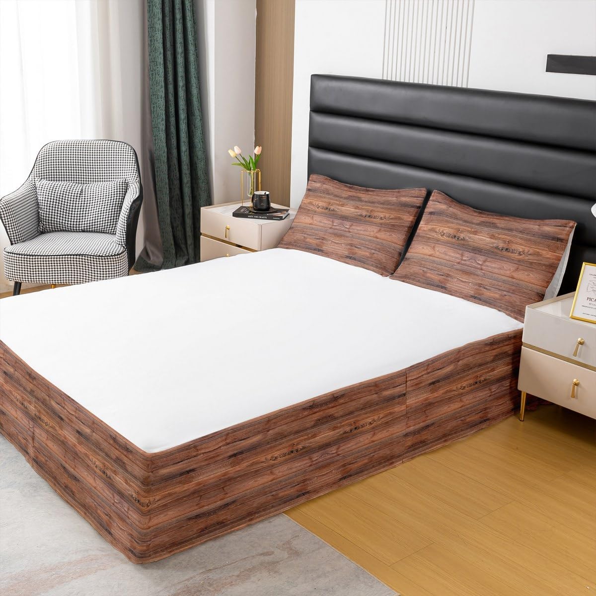 Feelyou Wood Bed Skirt King Size 15 Inch Drop