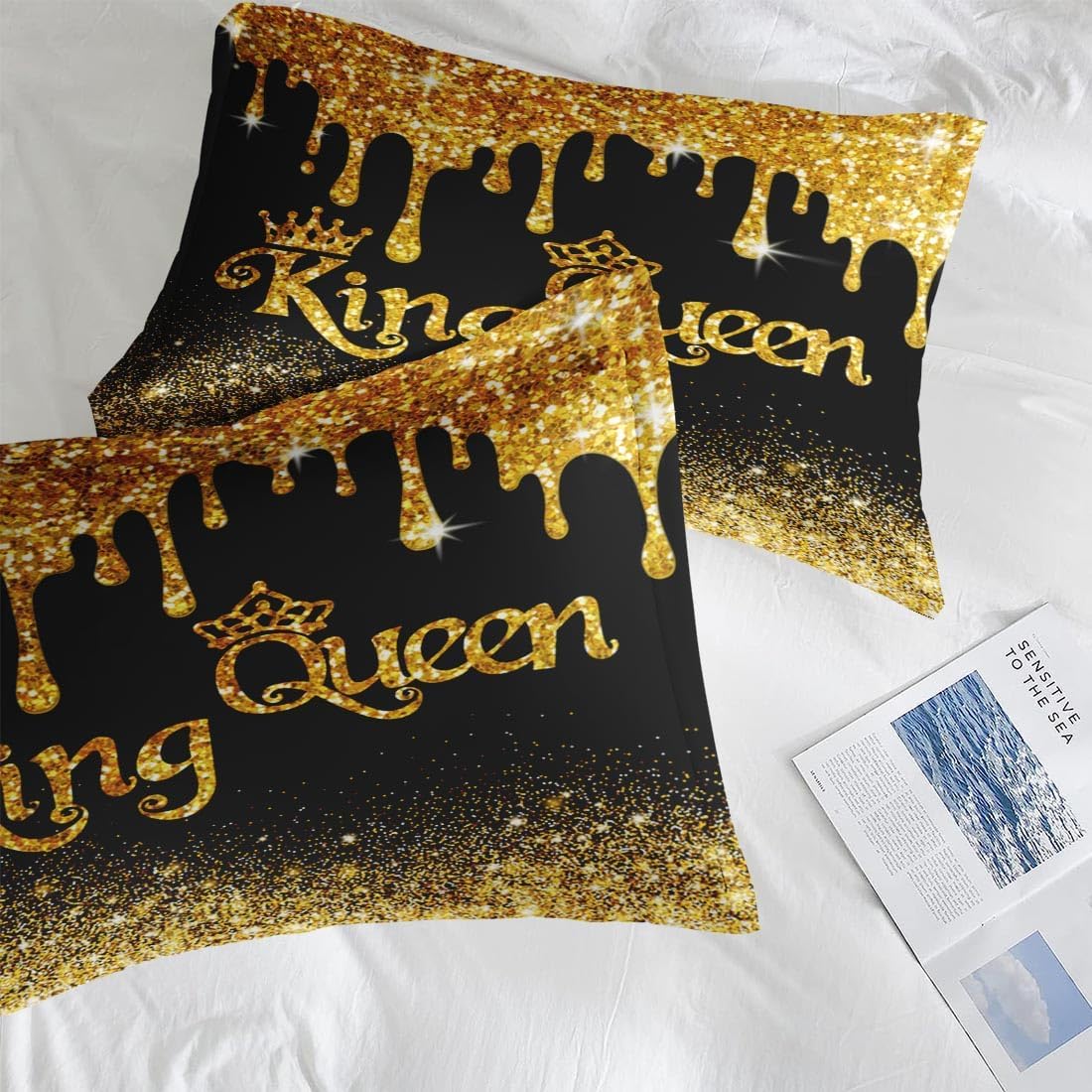 Pamnest Comforter Set King Size 3 Pcs Black Gold