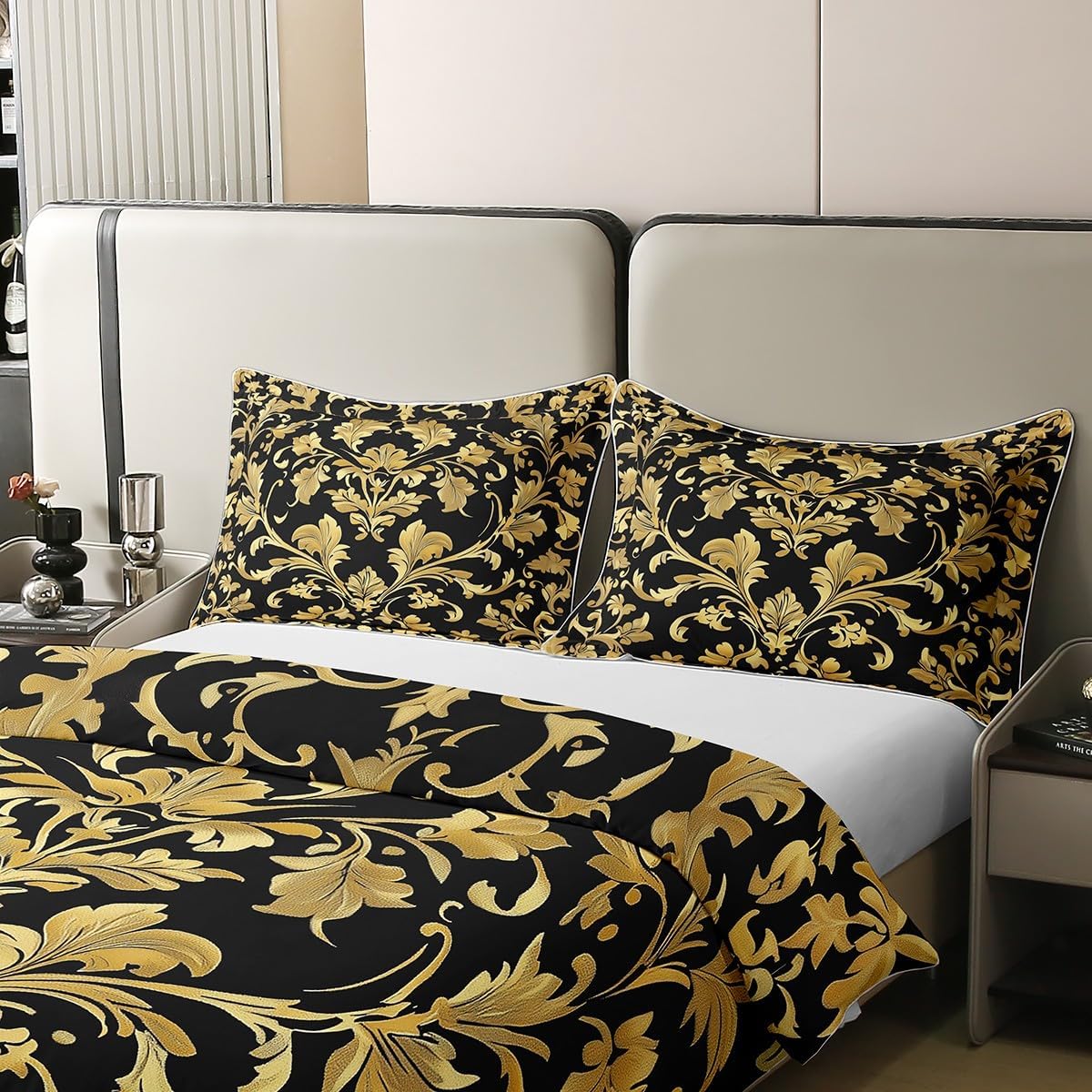 Erosebridal Gold Damask Cotton Duvet Cover Twin Set with Pillowcase 1