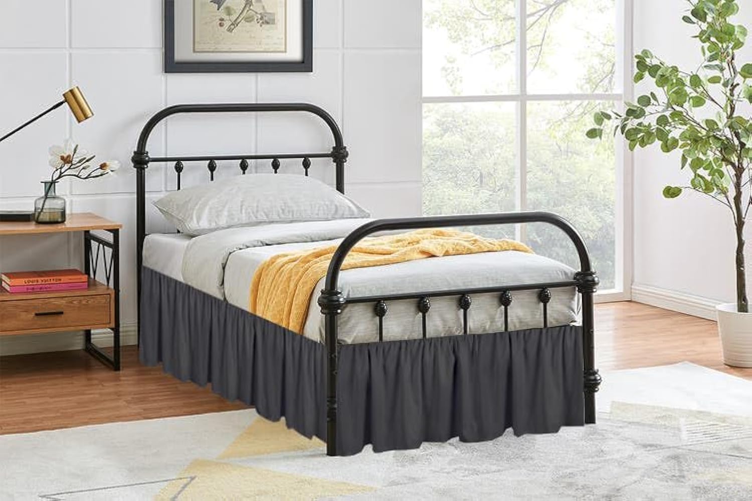 ARlinen Ruffled Bed Skirt Dark Grey King