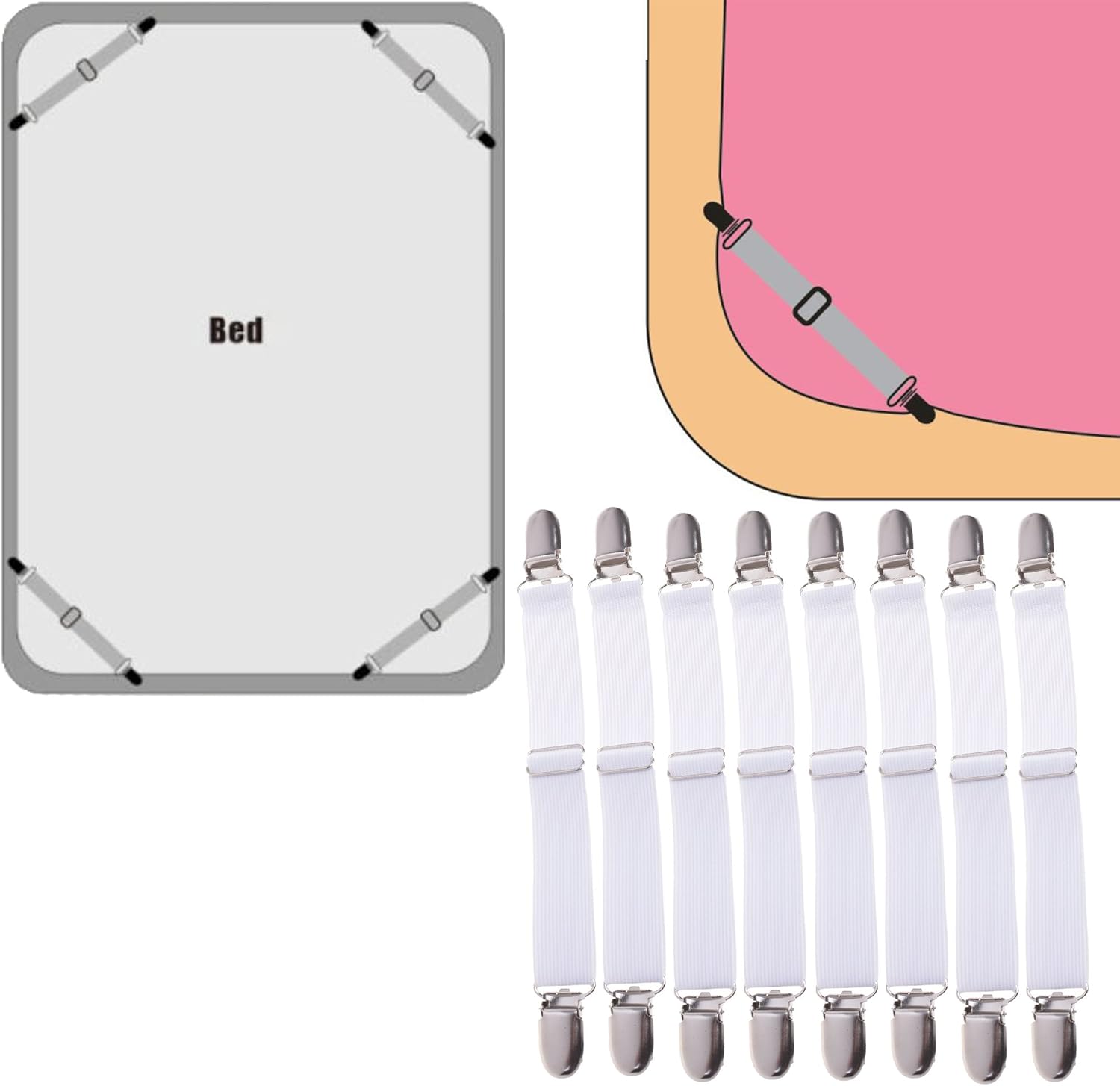Cosmos Adjustable Sheet Fasteners Suspenders Pack of 8