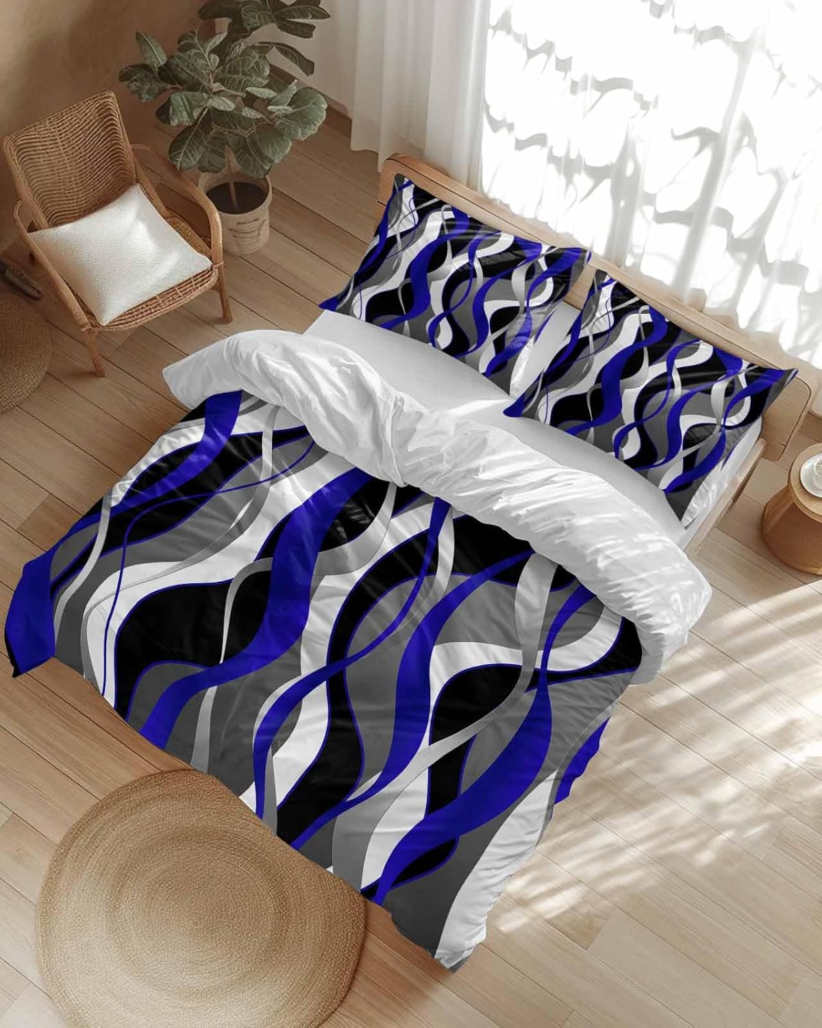 ZOE GARDEN Blue Stripe Queen Duvet Cover Set