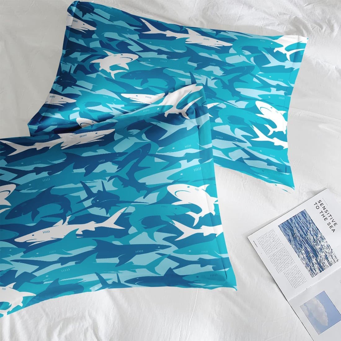 Blue Shark Fish Comforter Set 3 Piece