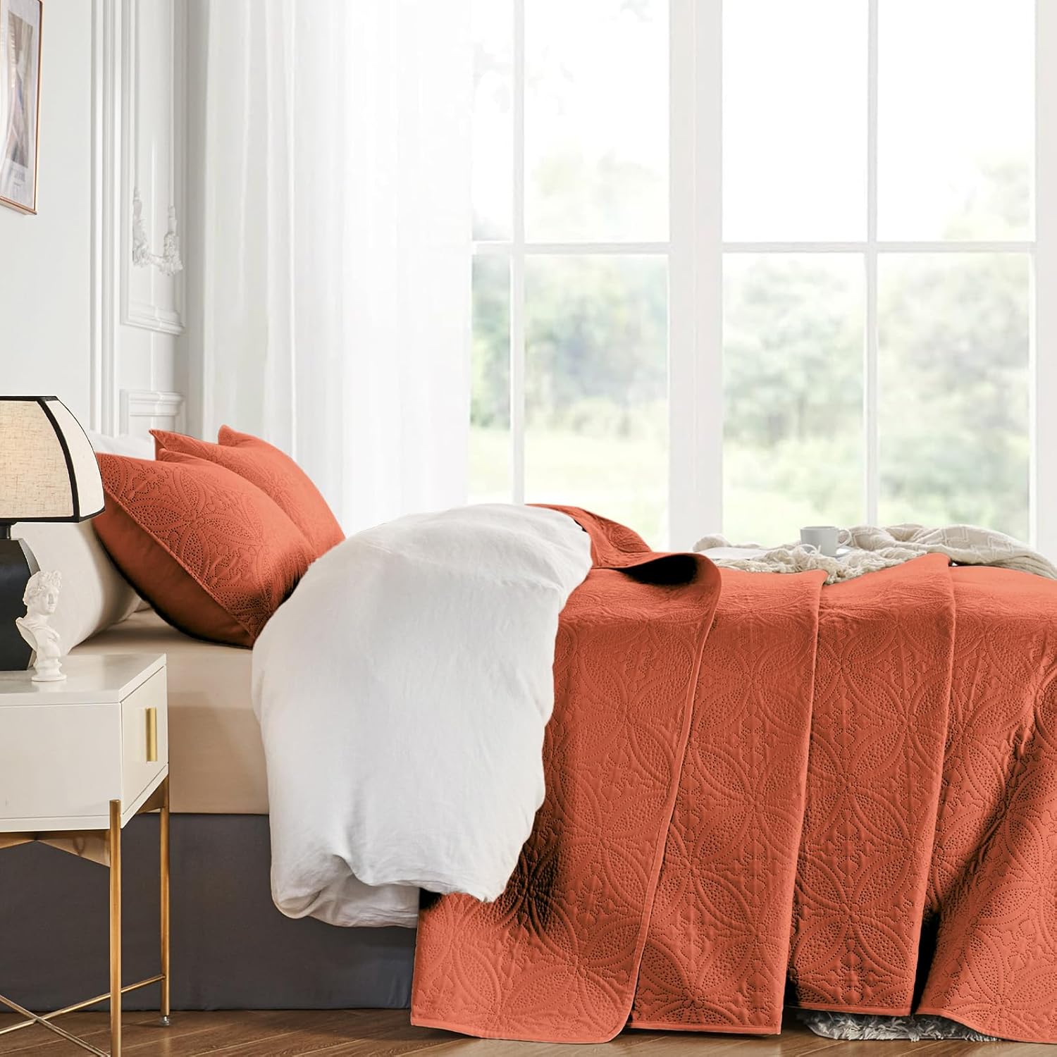 WURUIBO Quilt Set - Burnt Orange Microfiber
