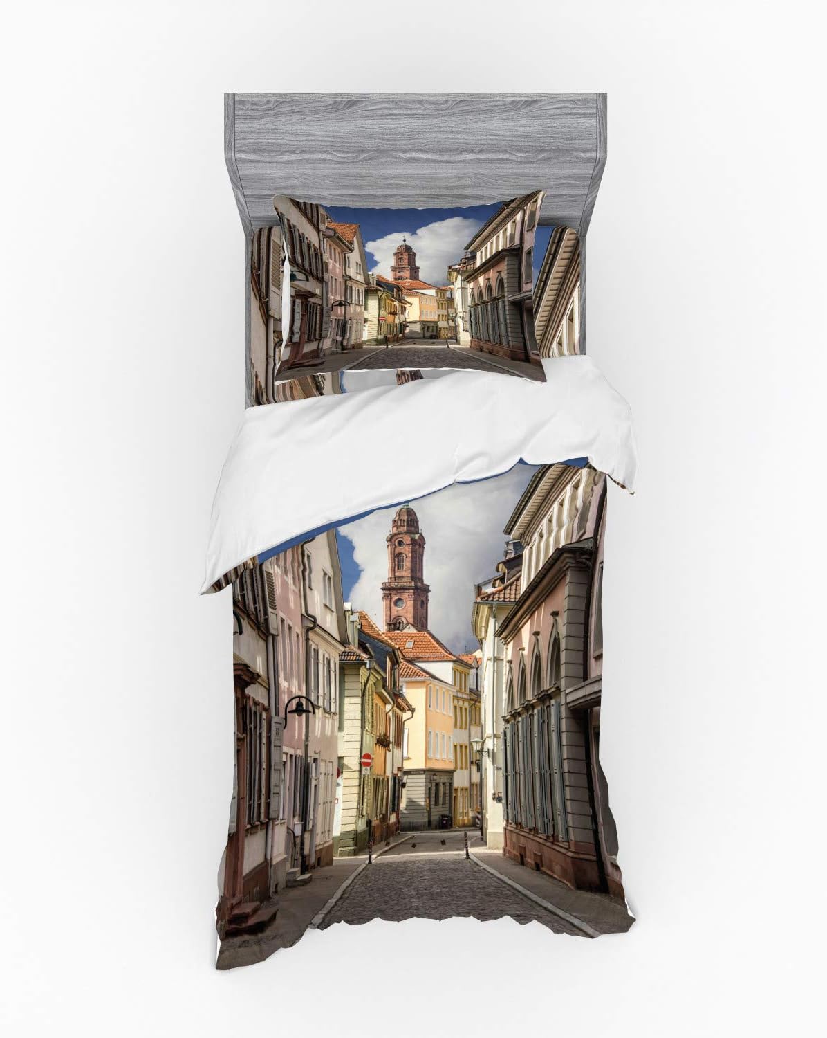 Ambesonne European Duvet Cover Set with Medieval Panorama Print