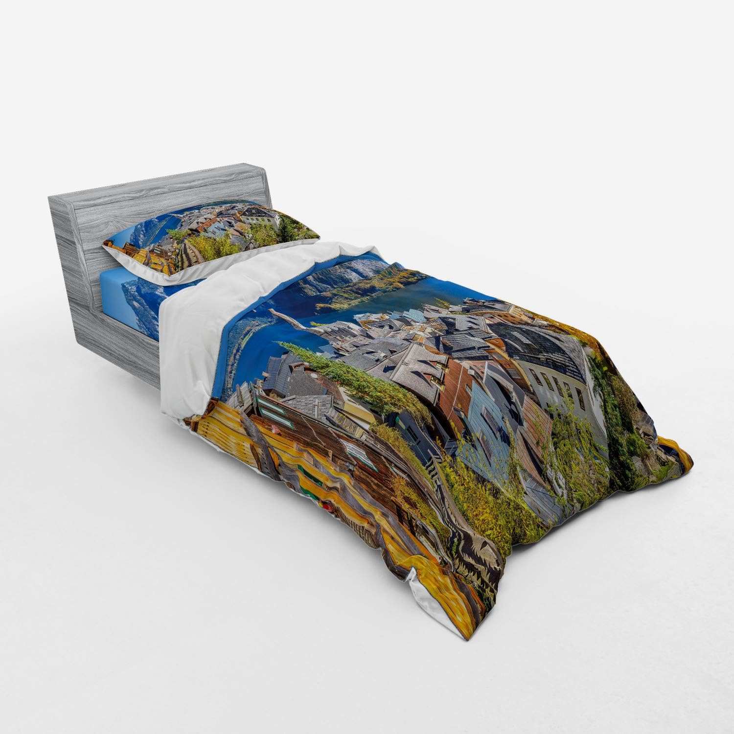 Ambesonne Fall Bedding Set with Hallstatt Landscape Print