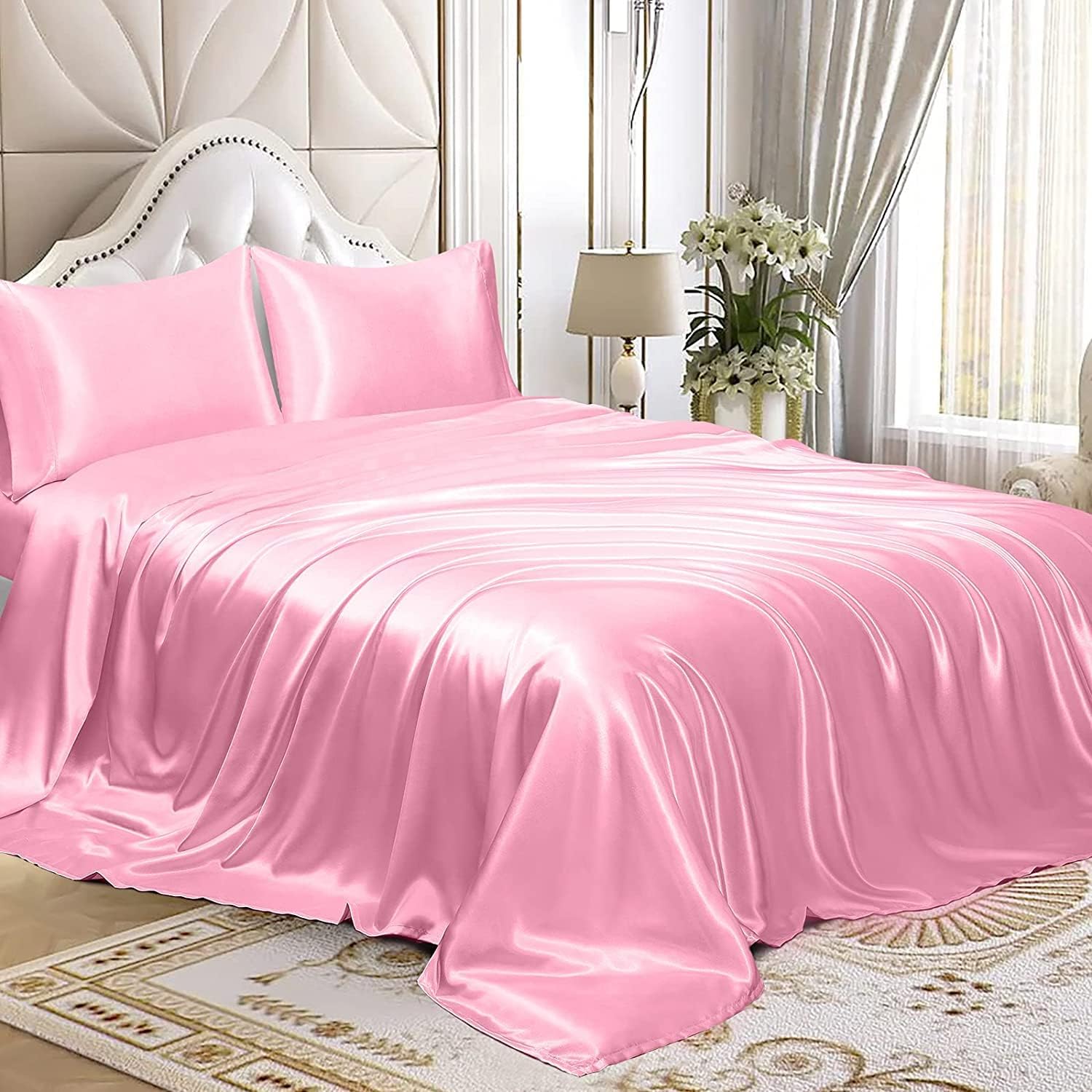 Homiest 4pcs RV Short Queen Satin Sheets Set 1