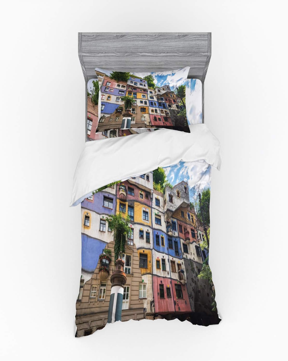 Ambesonne Duvet Cover Set with Hundertwasser House Print