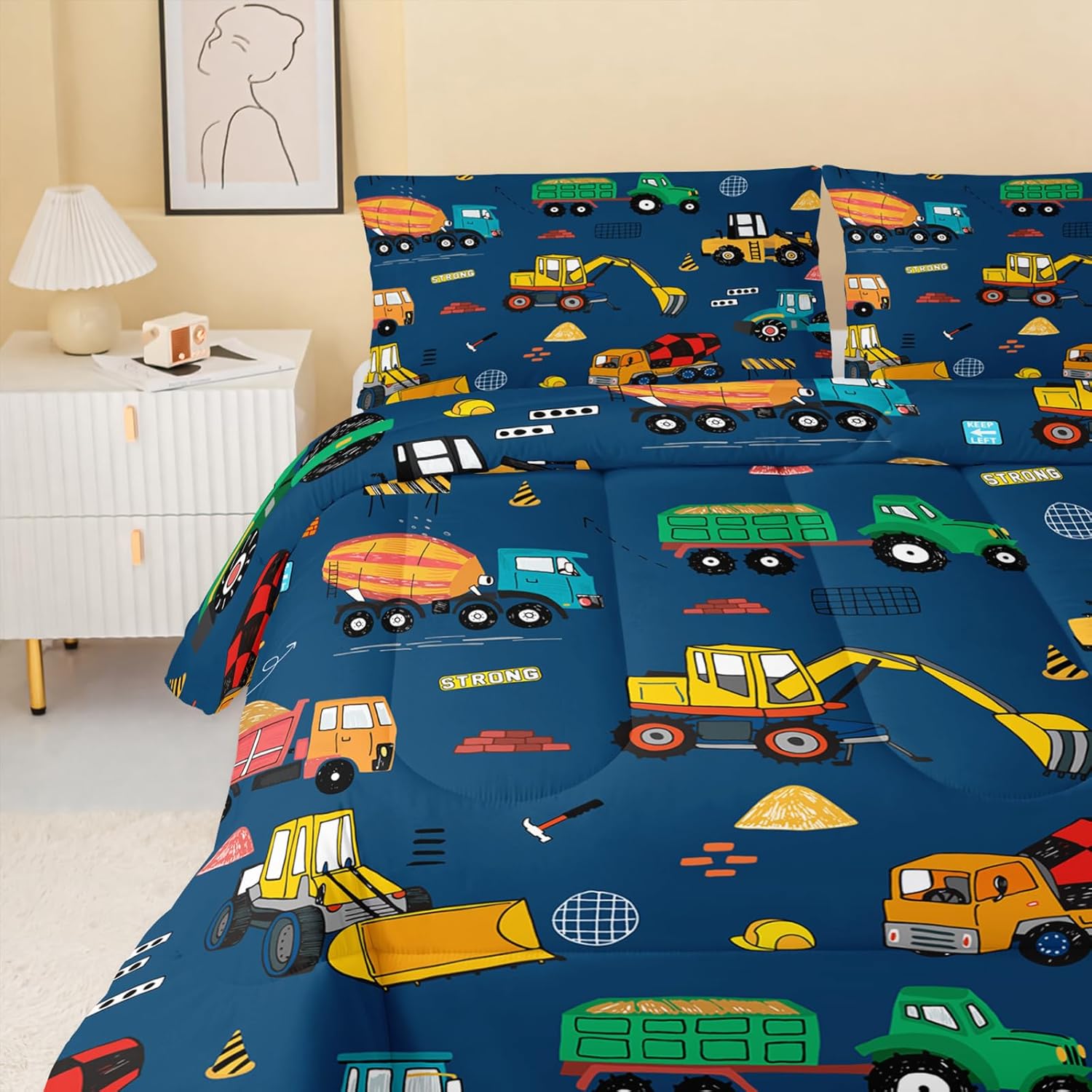 QOOMO Construction Themed Comforter Set for Kids