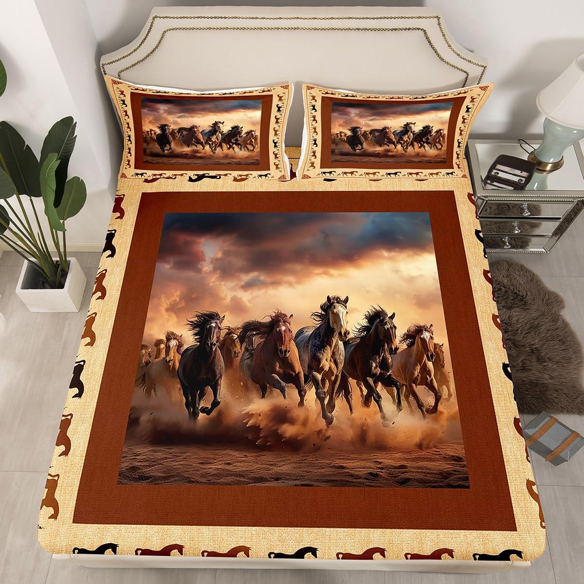 Feelyou King Size Horse Bed Sheet Set with Deep Pockets