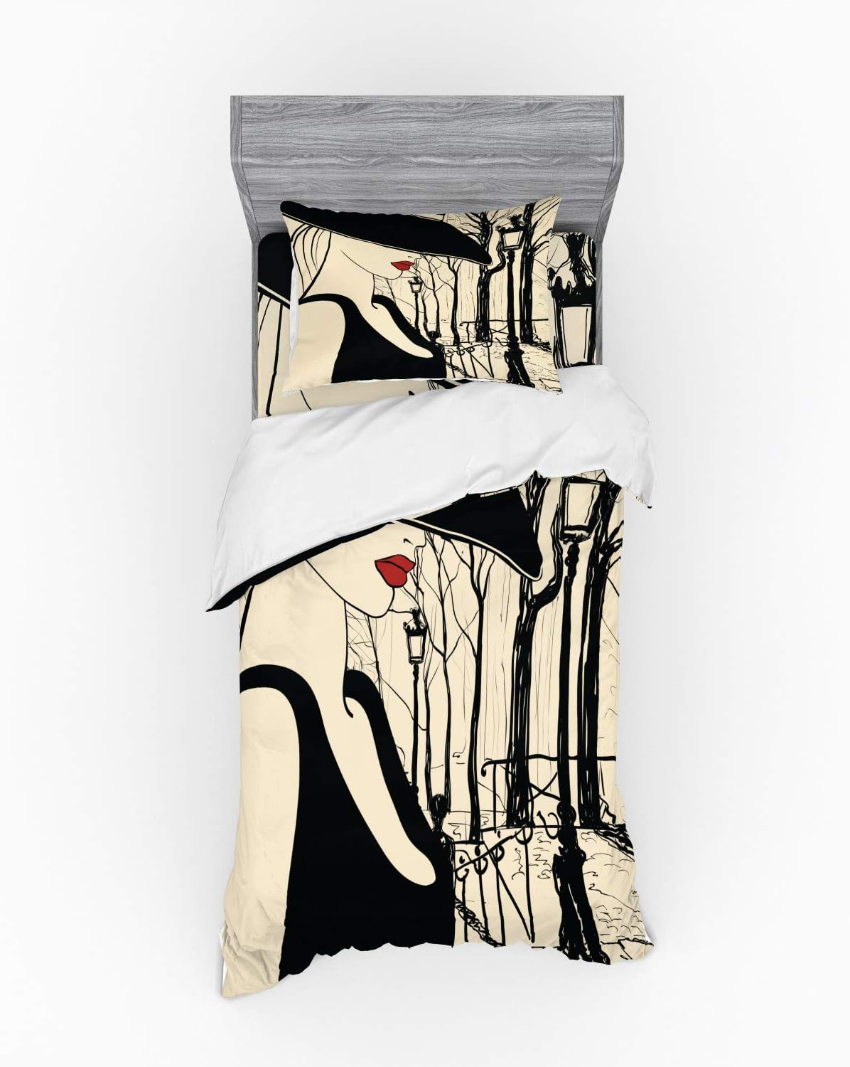 Ambesonne Duvet Cover Set Twin Size Black Beige and Red