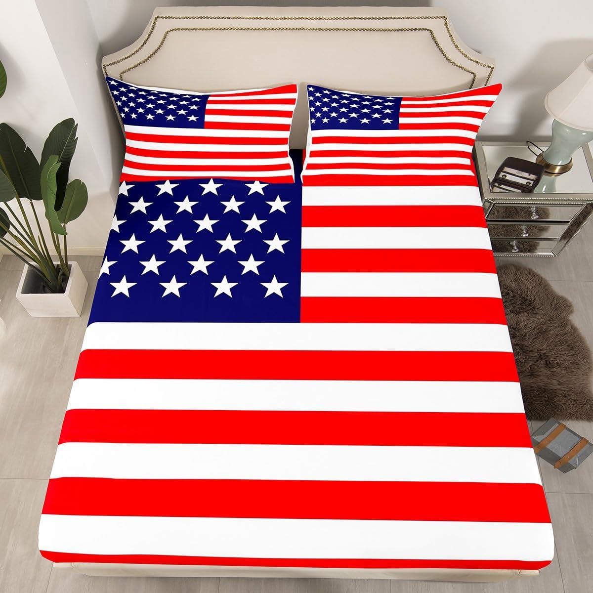 Feelyou 3D Printed American Flag King Sheet Set